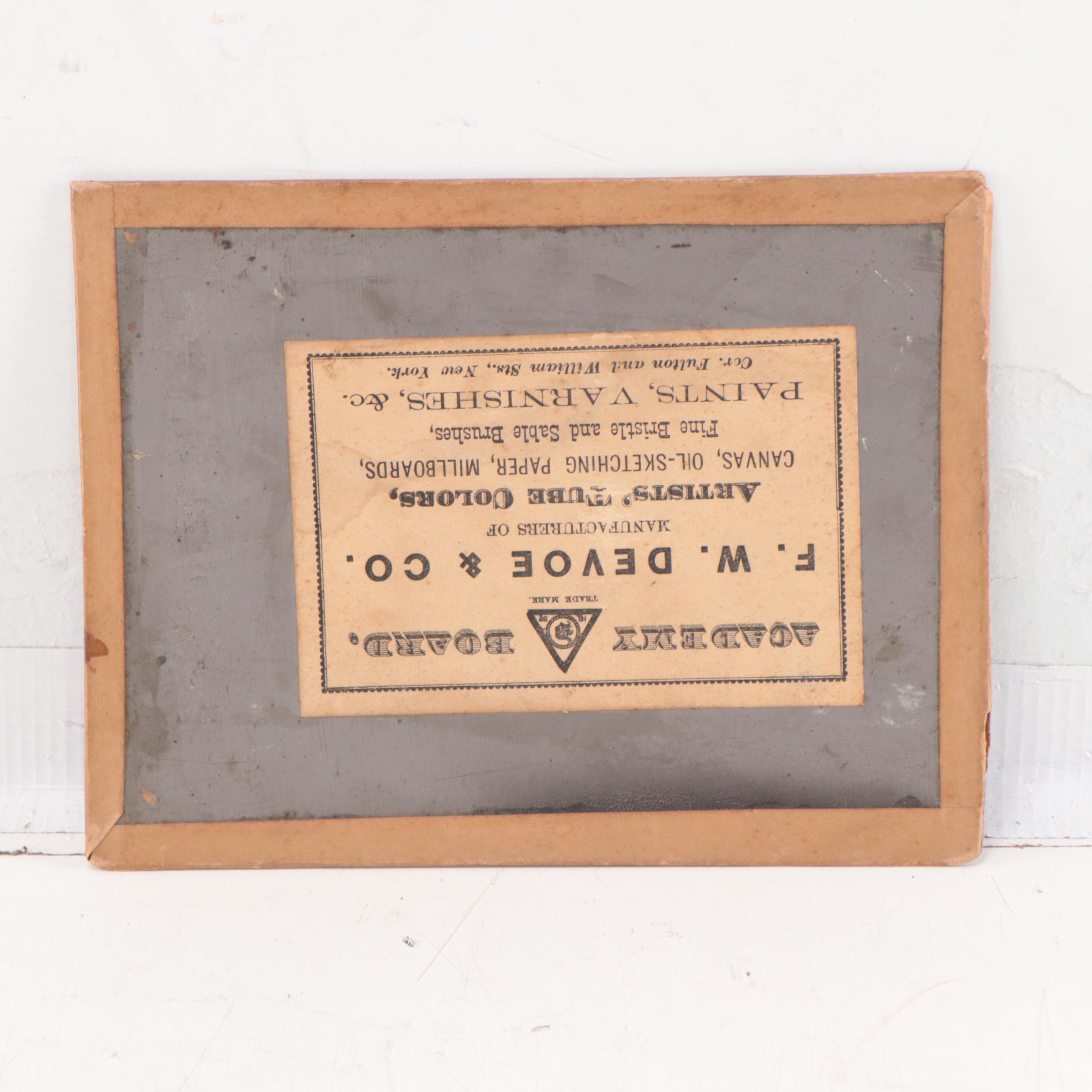 Coastal Scene WIth Fishing Boats Oil Painting, Circa 1940