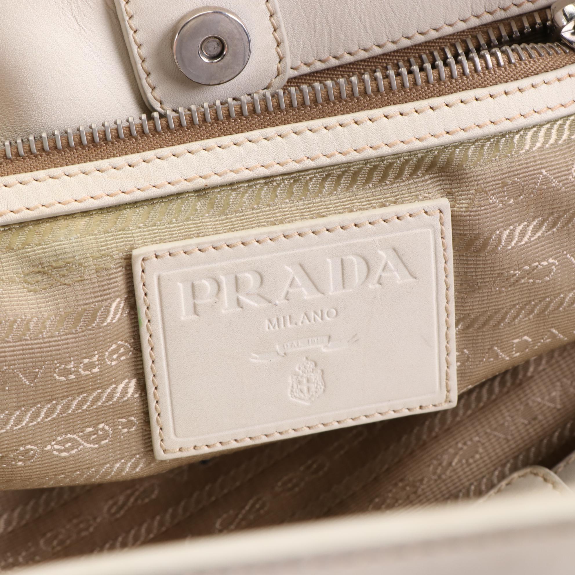 Prada Canapa Logo Jacquard Shoulder Bag with Leather Trim