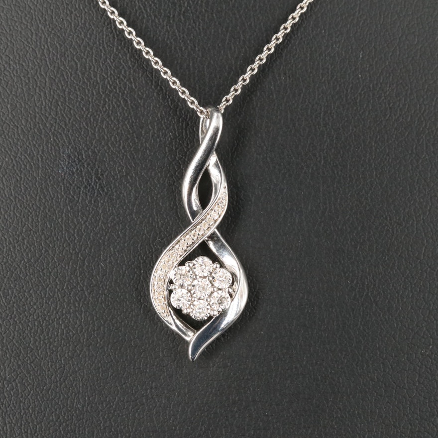 Sterling Diamond Knot Cluster Pendant Necklace