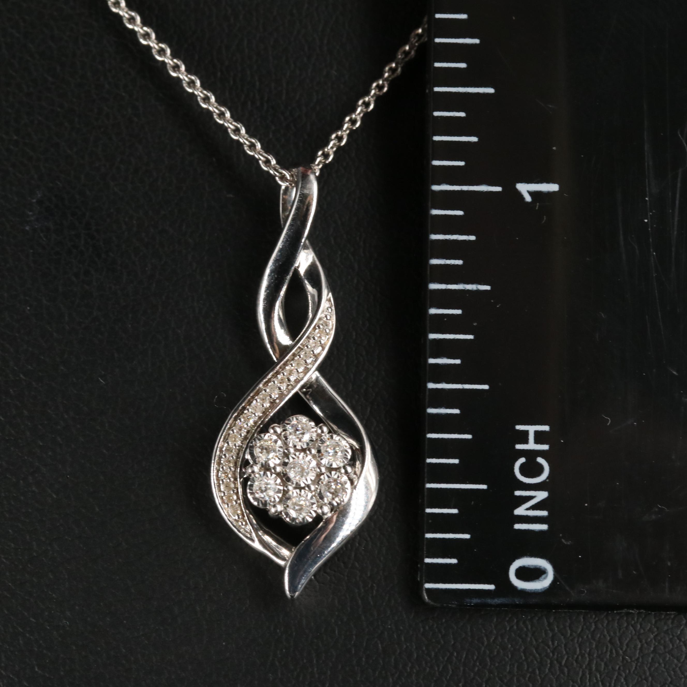 Sterling Diamond Knot Cluster Pendant Necklace