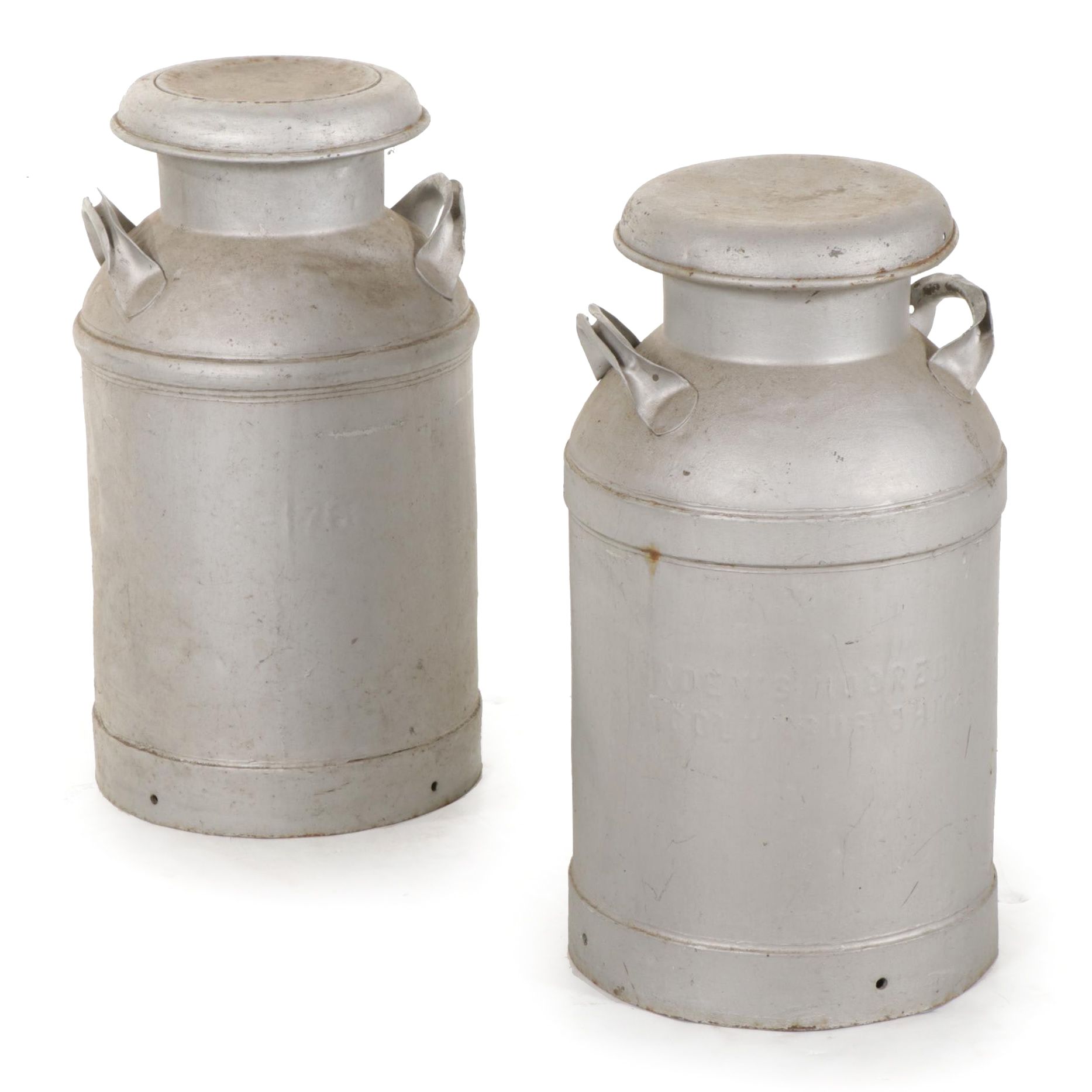 Two Galvanized Tin Milk Cans Featuring Moores & Ross Milk Co.