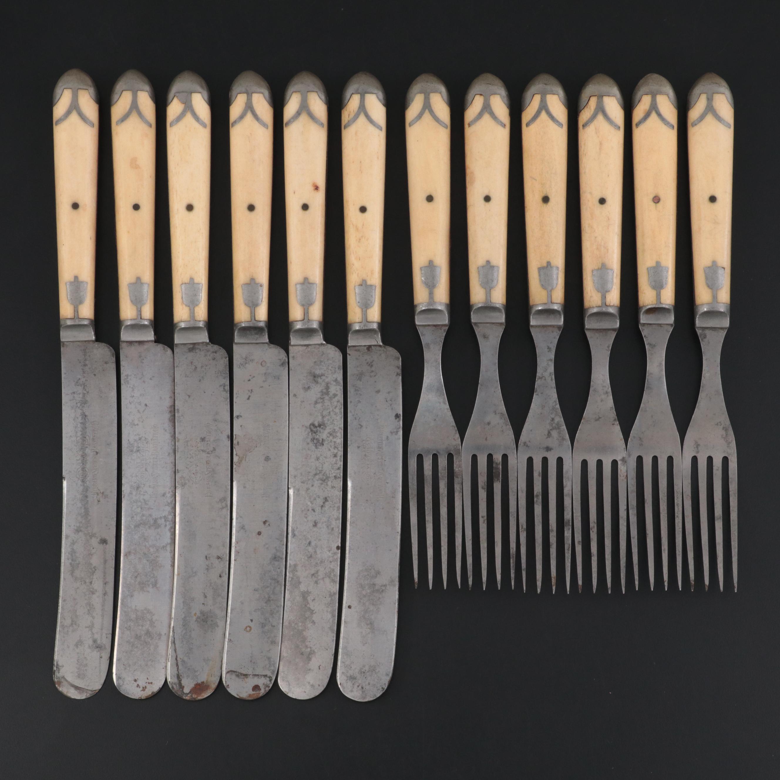 Hibbard, Spencer, Bartlett Bone Handled Pewter Flatware, Late 19th Century