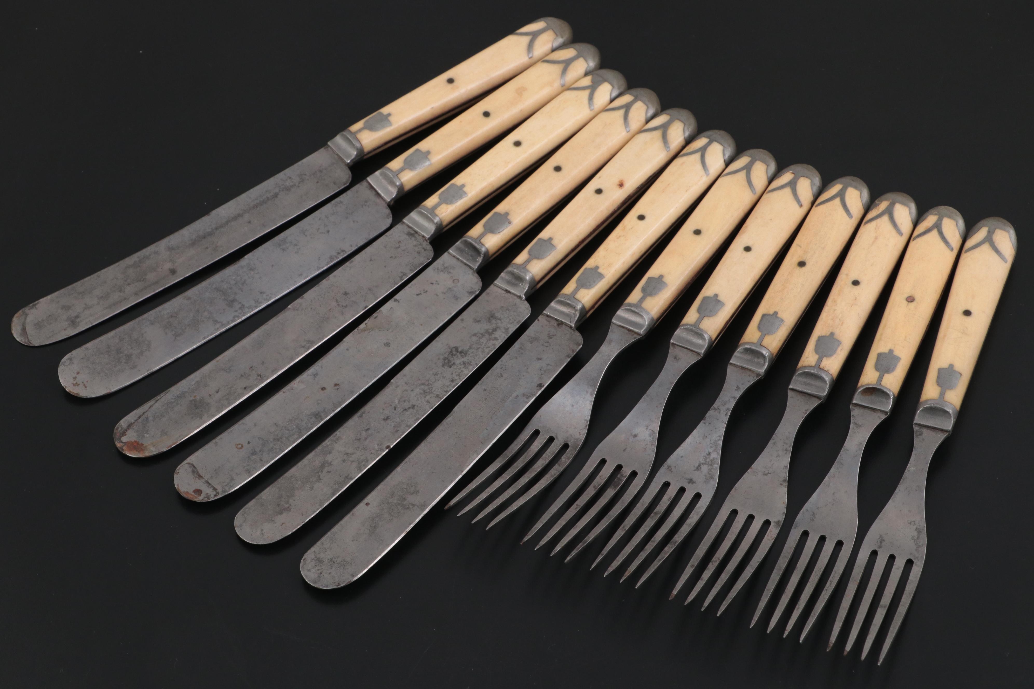 Hibbard, Spencer, Bartlett Bone Handled Pewter Flatware, Late 19th Century