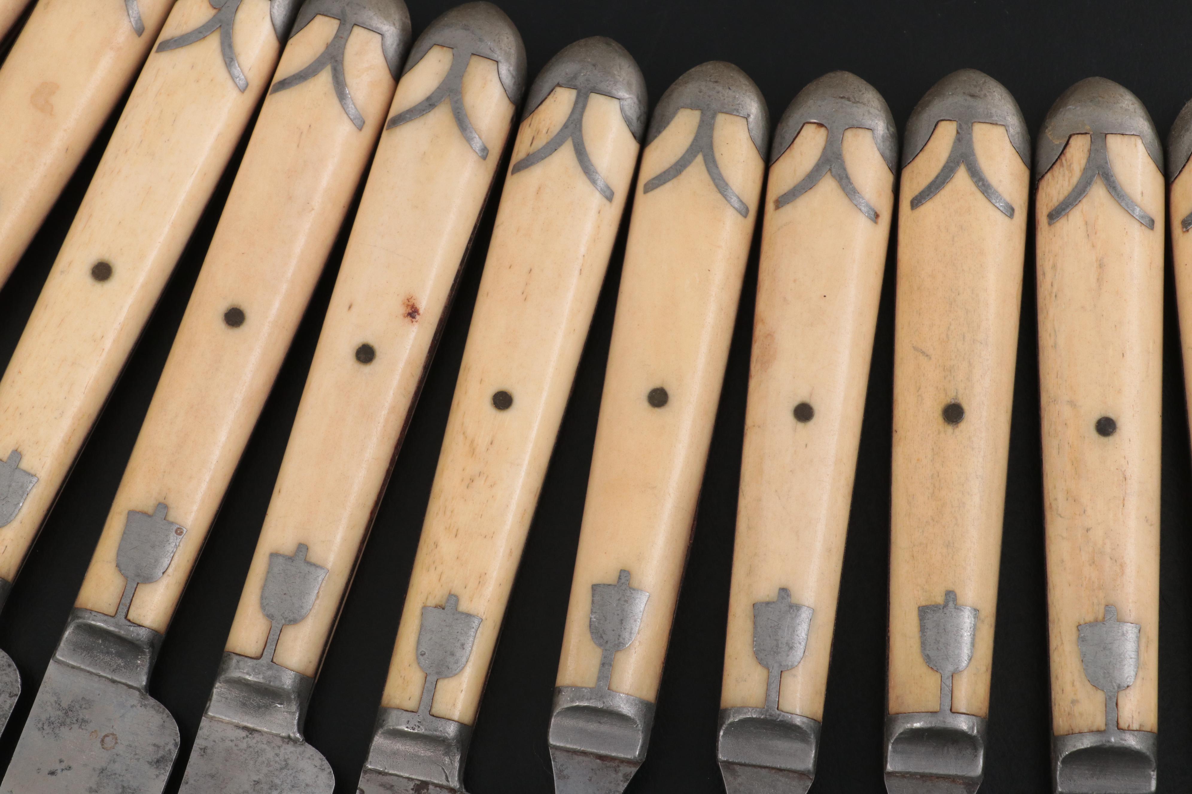 Hibbard, Spencer, Bartlett Bone Handled Pewter Flatware, Late 19th Century