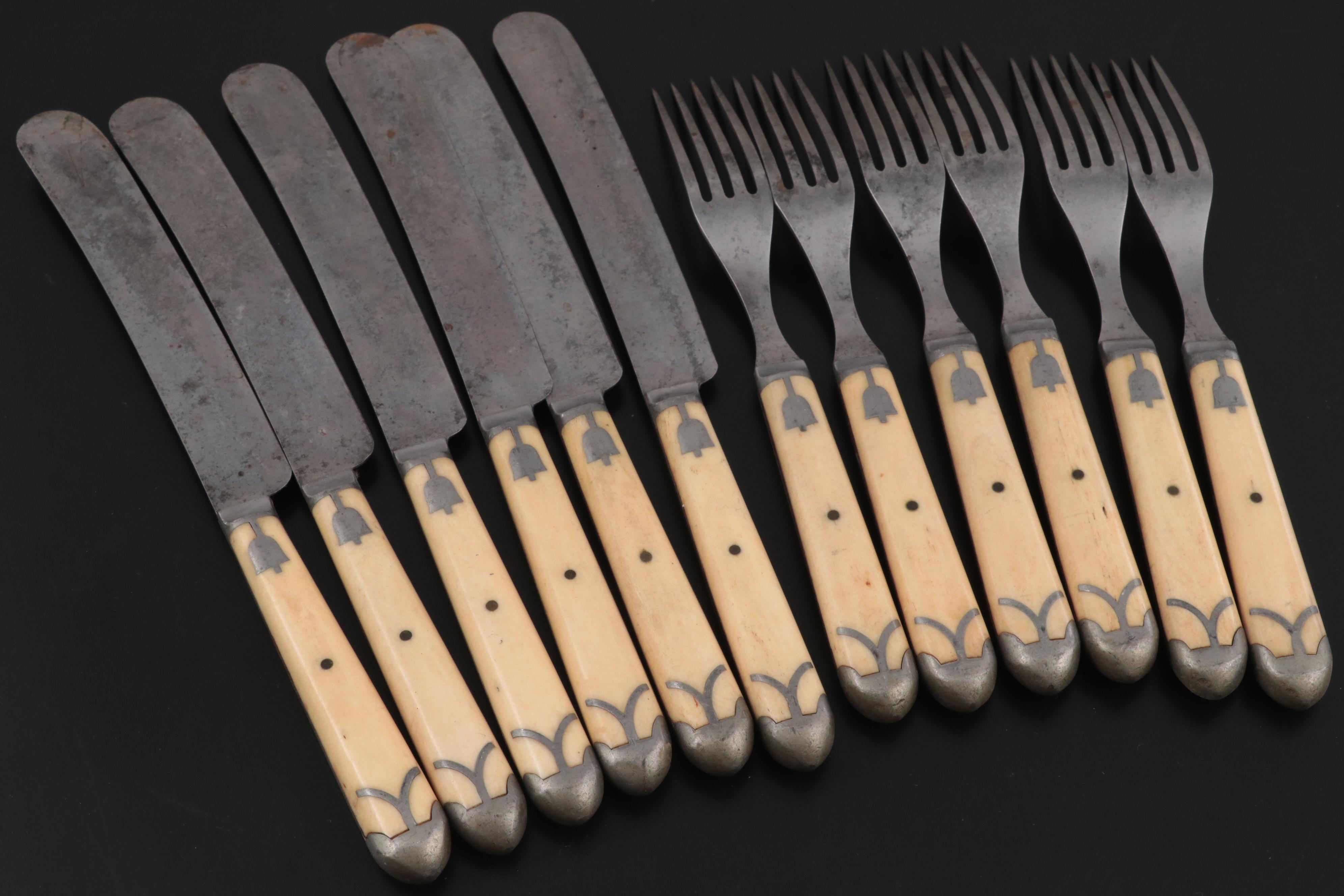 Hibbard, Spencer, Bartlett Bone Handled Pewter Flatware, Late 19th Century