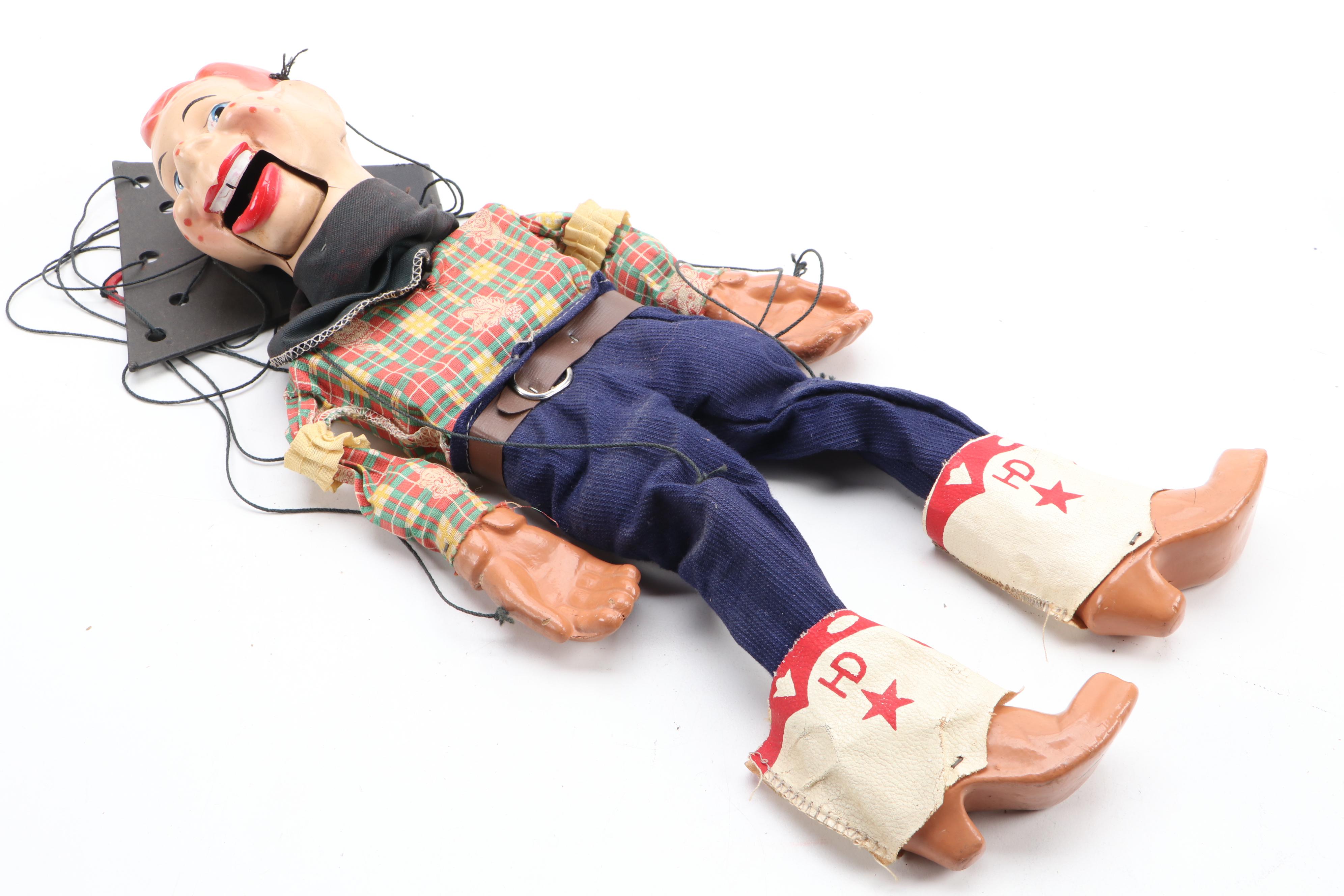 Howdy Doody Ventriloquist Doll, Marionette and Signed Buffalo Bob Photo