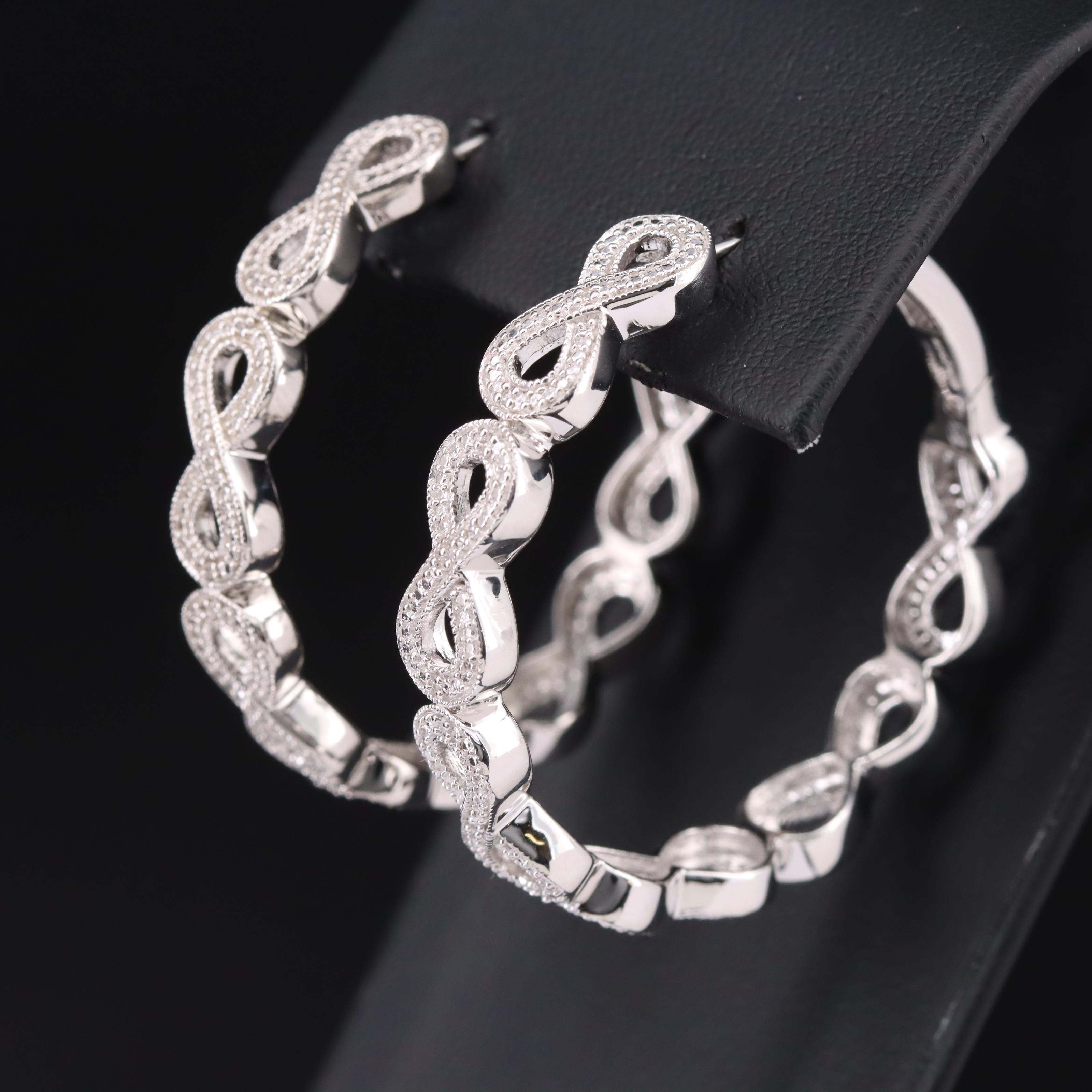 Sterling Diamond Infinity Hoop Earrings