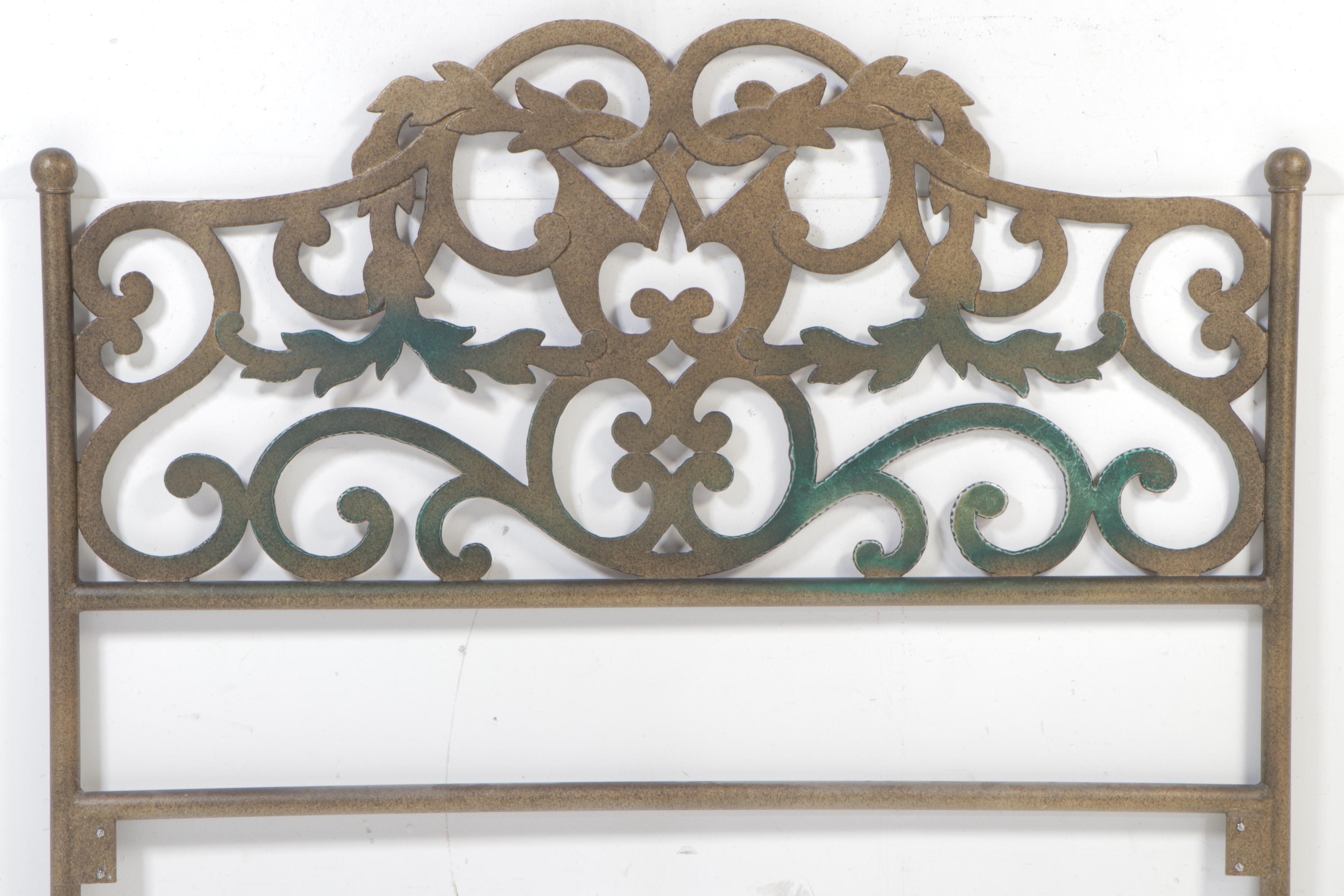 Gilt and Scrolled Metal King Size Headboard, Late 20th Century