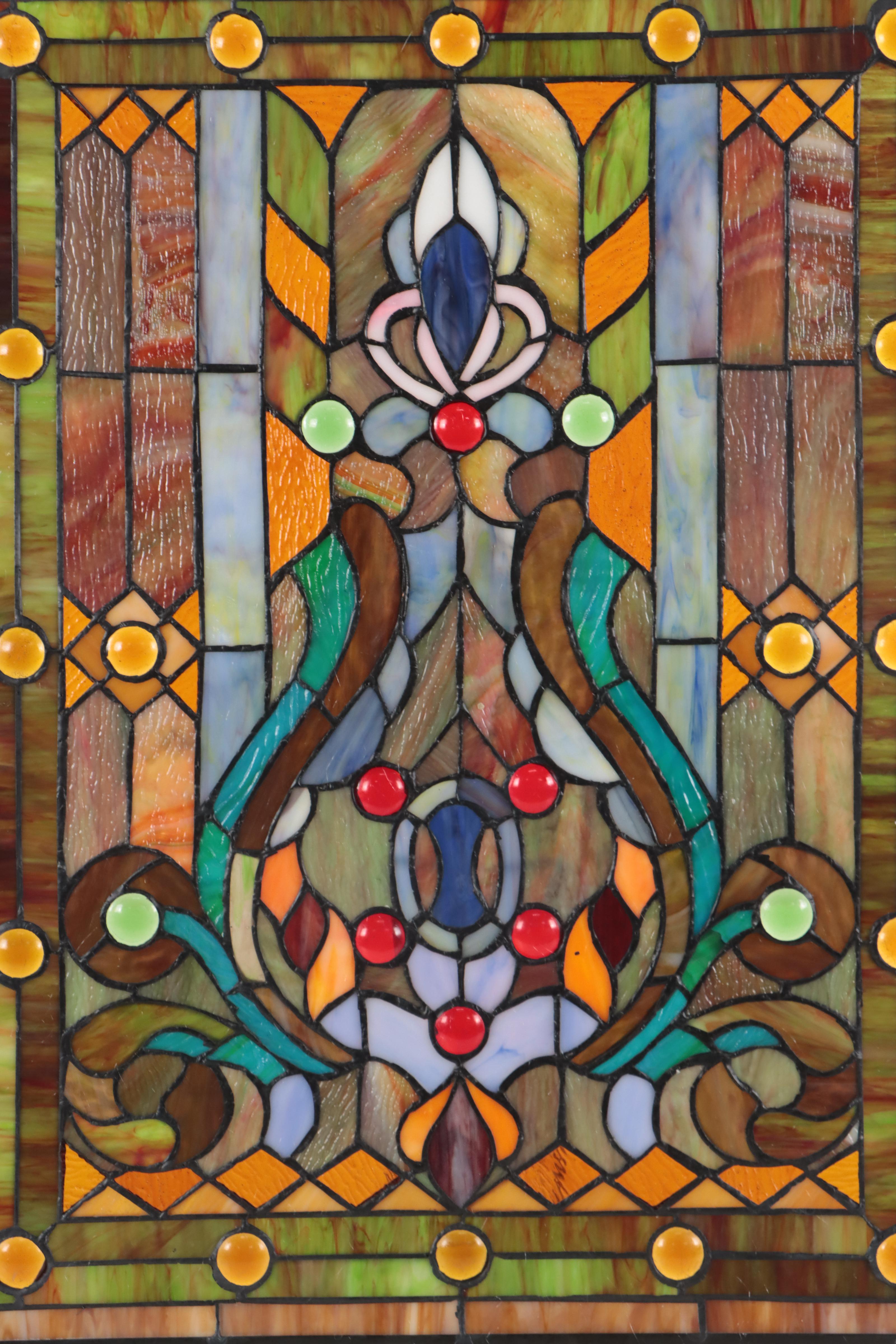 Design Toscano Victorian Style Slag and Stained Glass Hanging Window Panel