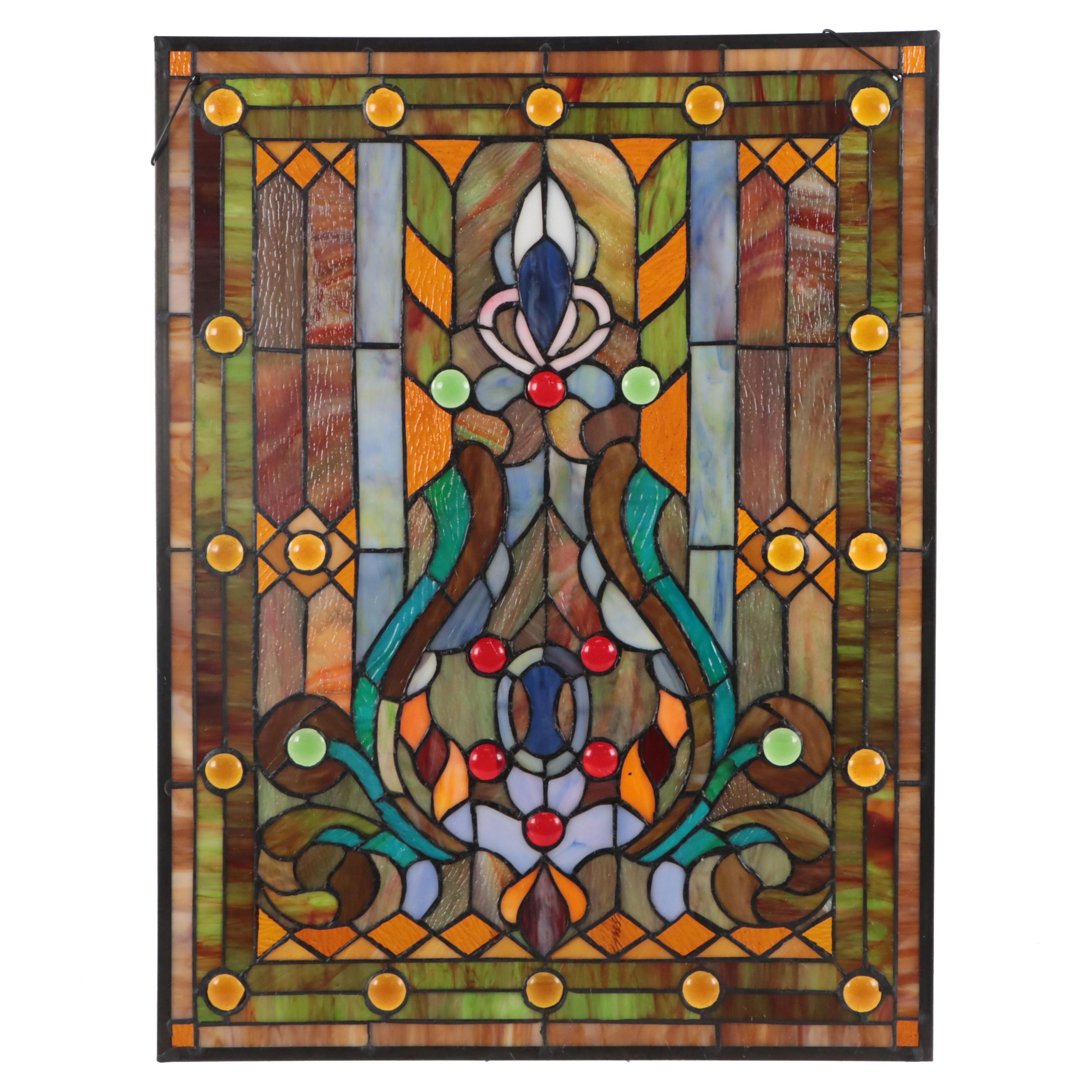 Design Toscano Victorian Style Slag and Stained Glass Hanging Window Panel