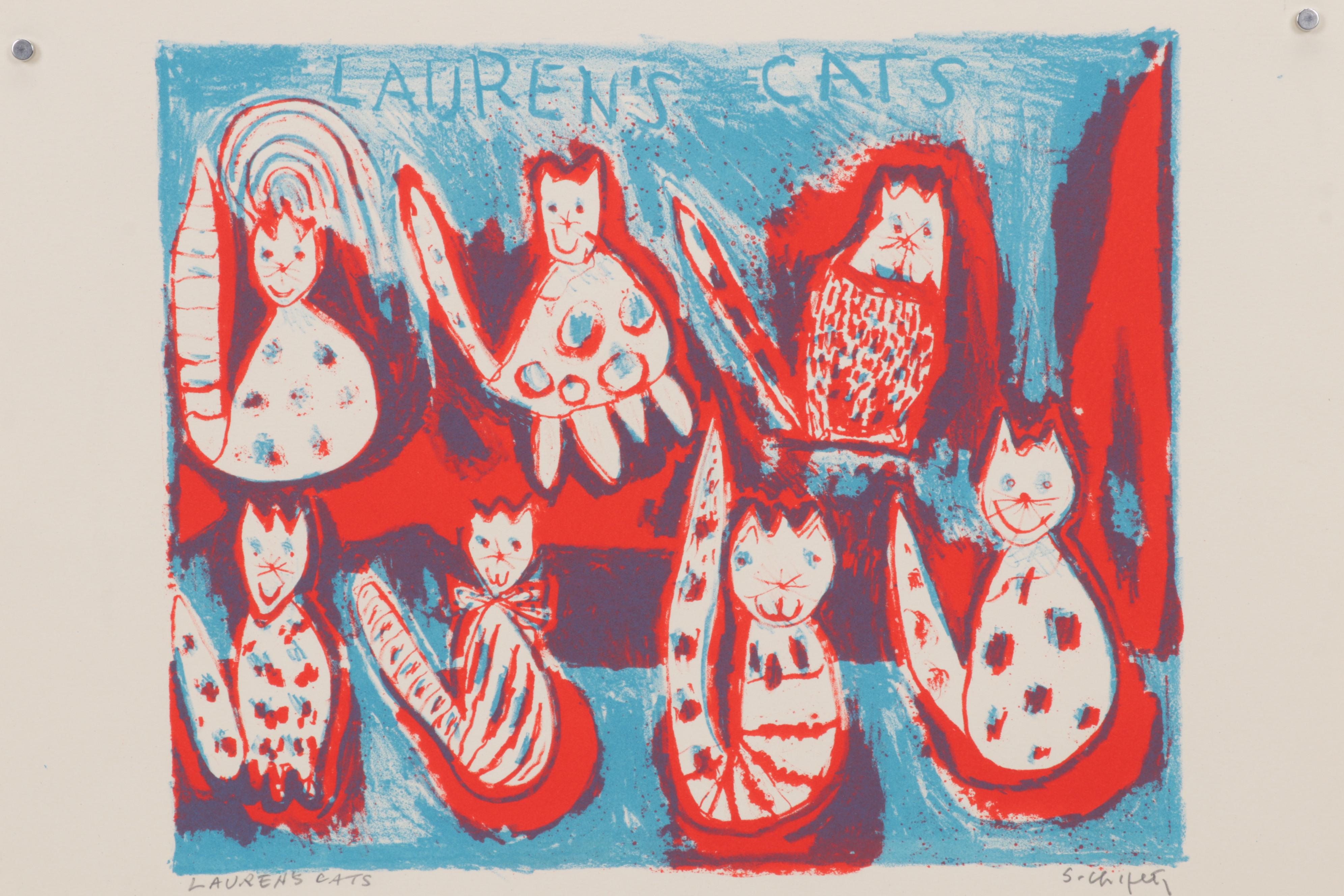 Sidney Chafetz Color Lithograph "Lauren's Cats," 1994