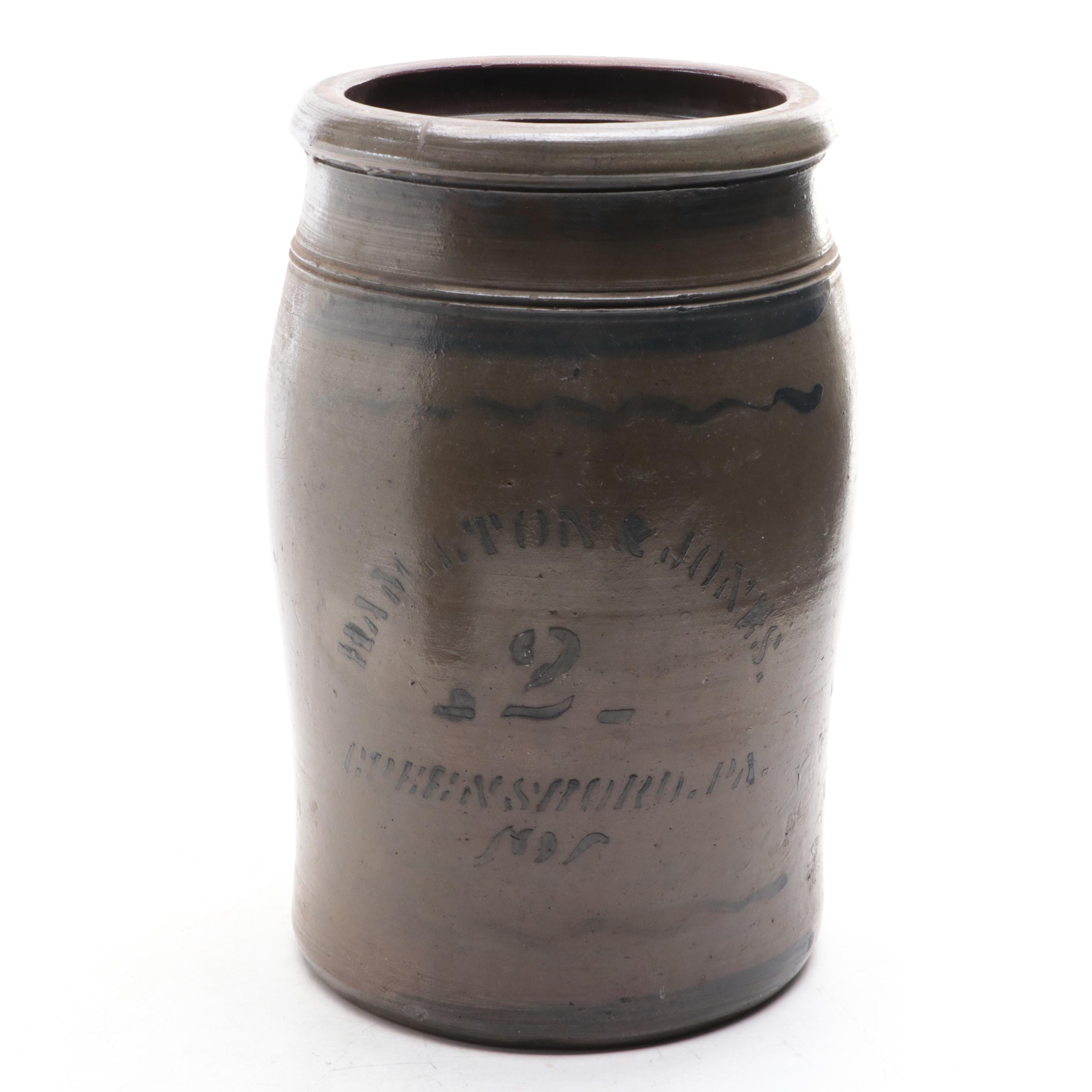 Hamilton & Jones and Other Salt Glazed Stoneware Crock, 20th Century