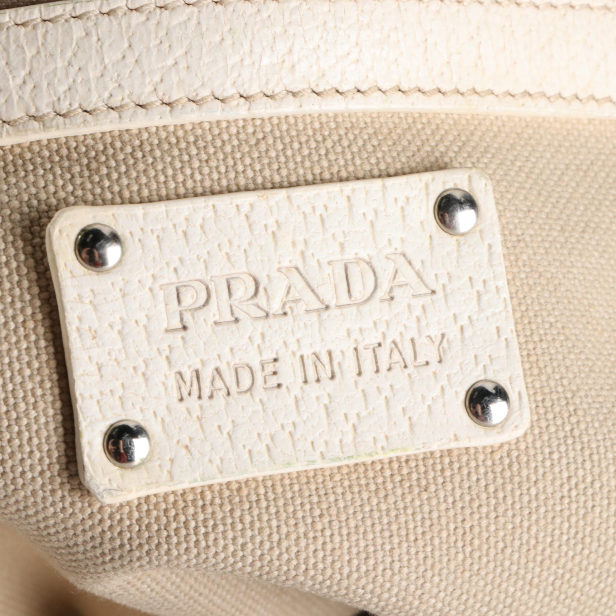 Prada Canvas and Studded Leather Tote Bag