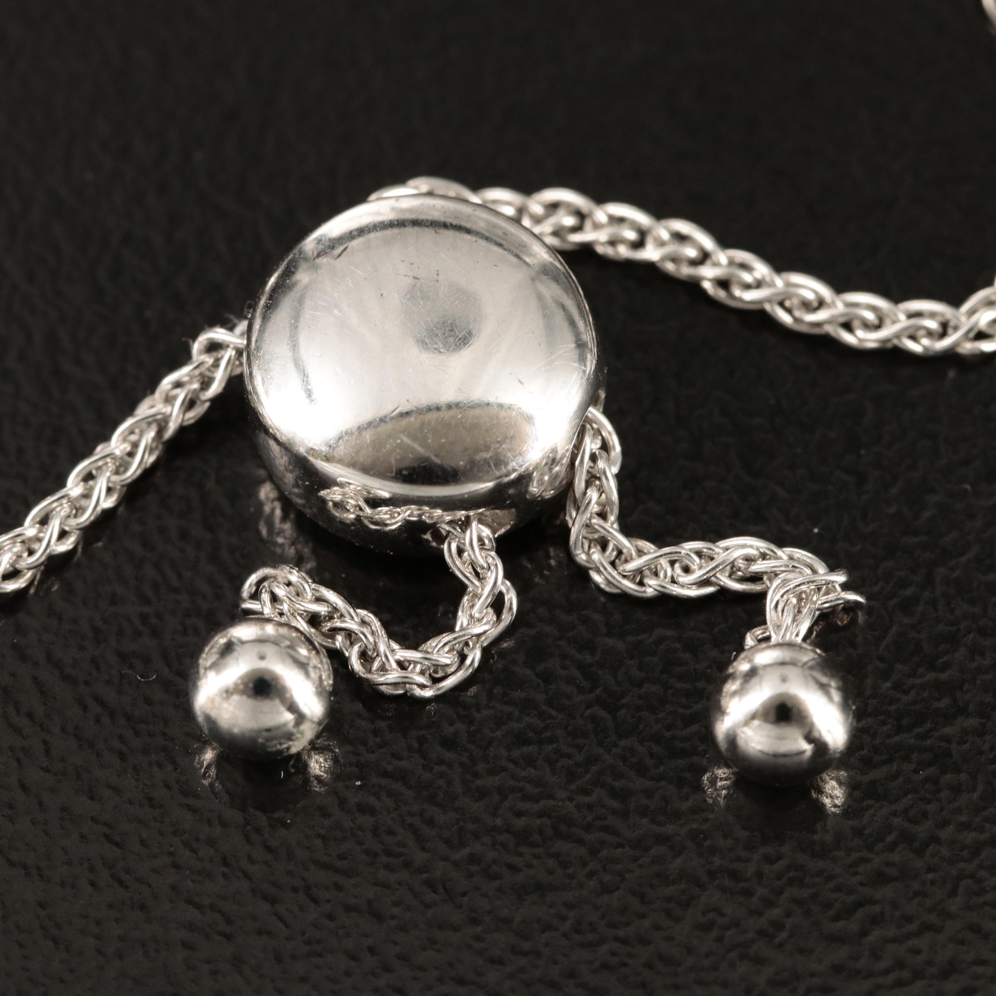 Sterling Diamond "Mom" and Heart Bolo Bracelet with 10K Rose Gold Accents