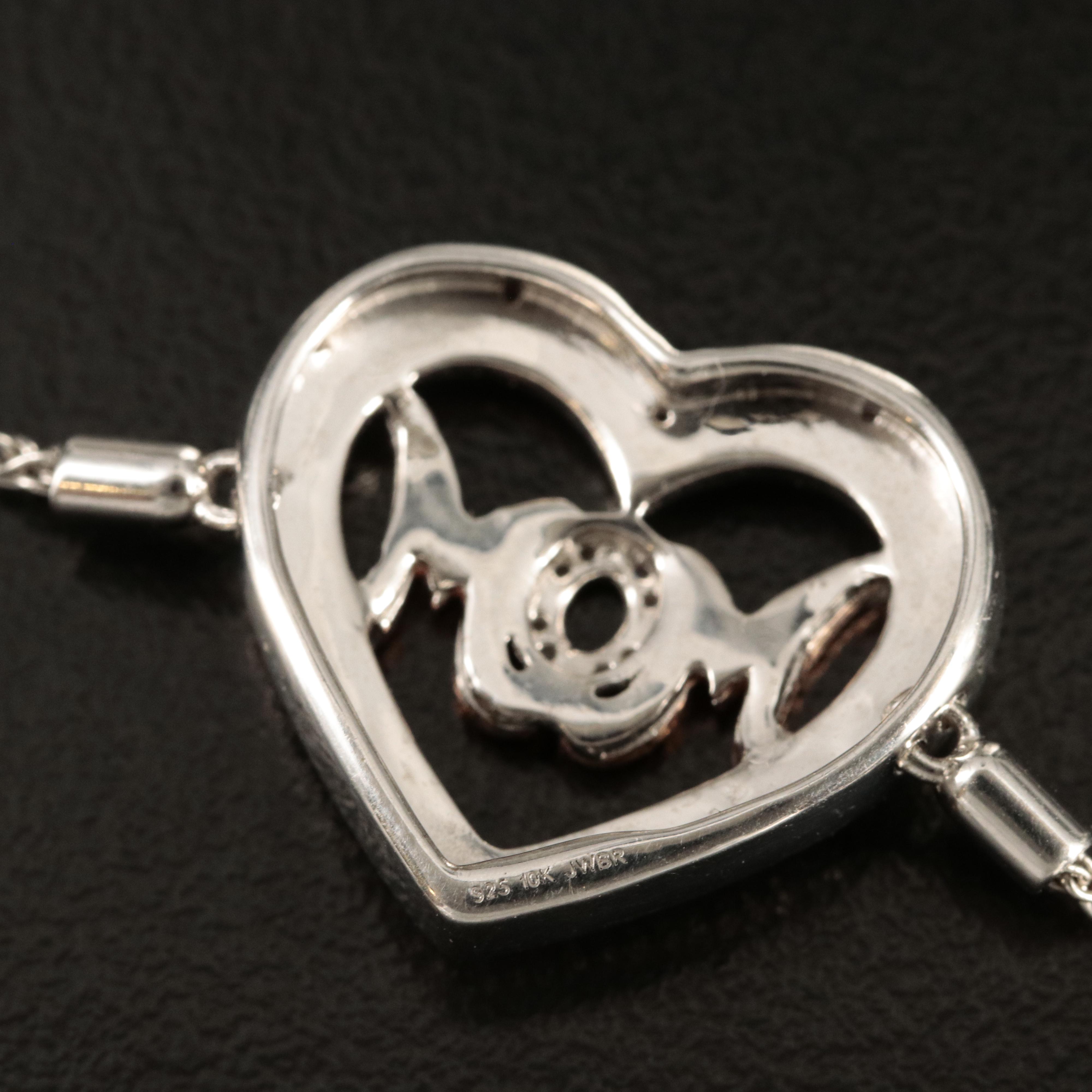 Sterling Diamond "Mom" and Heart Bolo Bracelet with 10K Rose Gold Accents