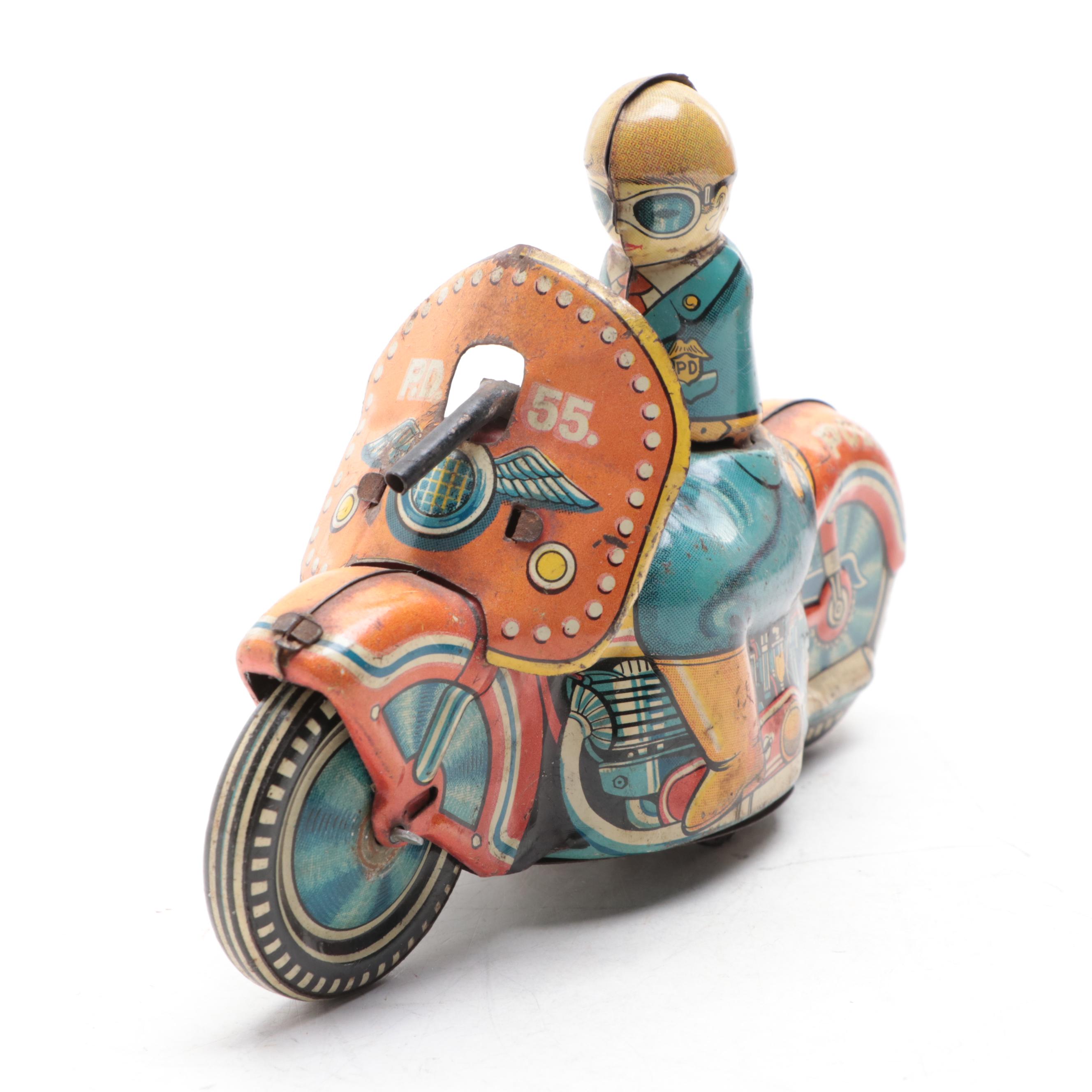 Alps Shoji and Hadson Tin Lithograph Toy Car and Motorcycle, Mid-20th Century