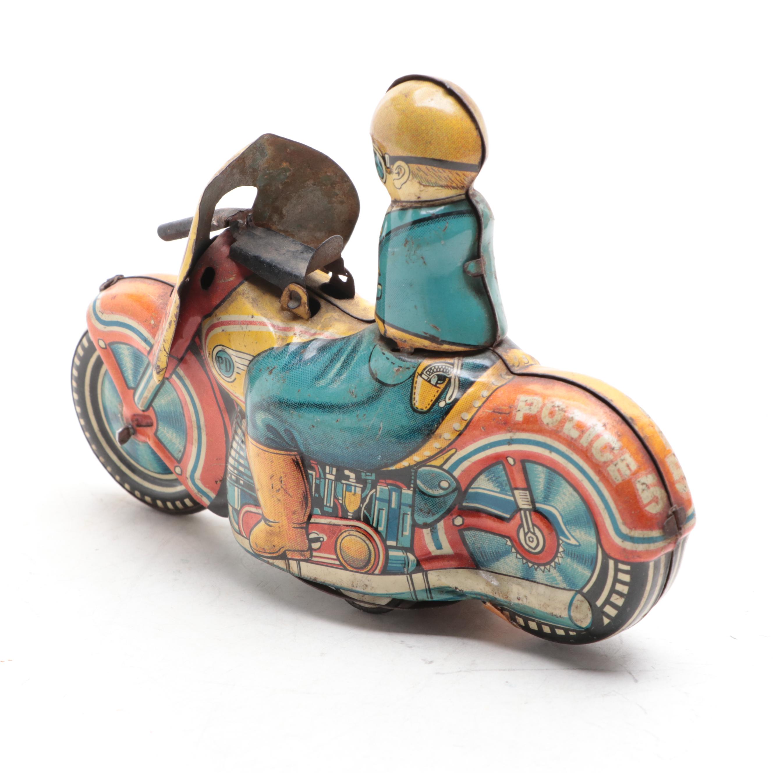 Alps Shoji and Hadson Tin Lithograph Toy Car and Motorcycle, Mid-20th Century