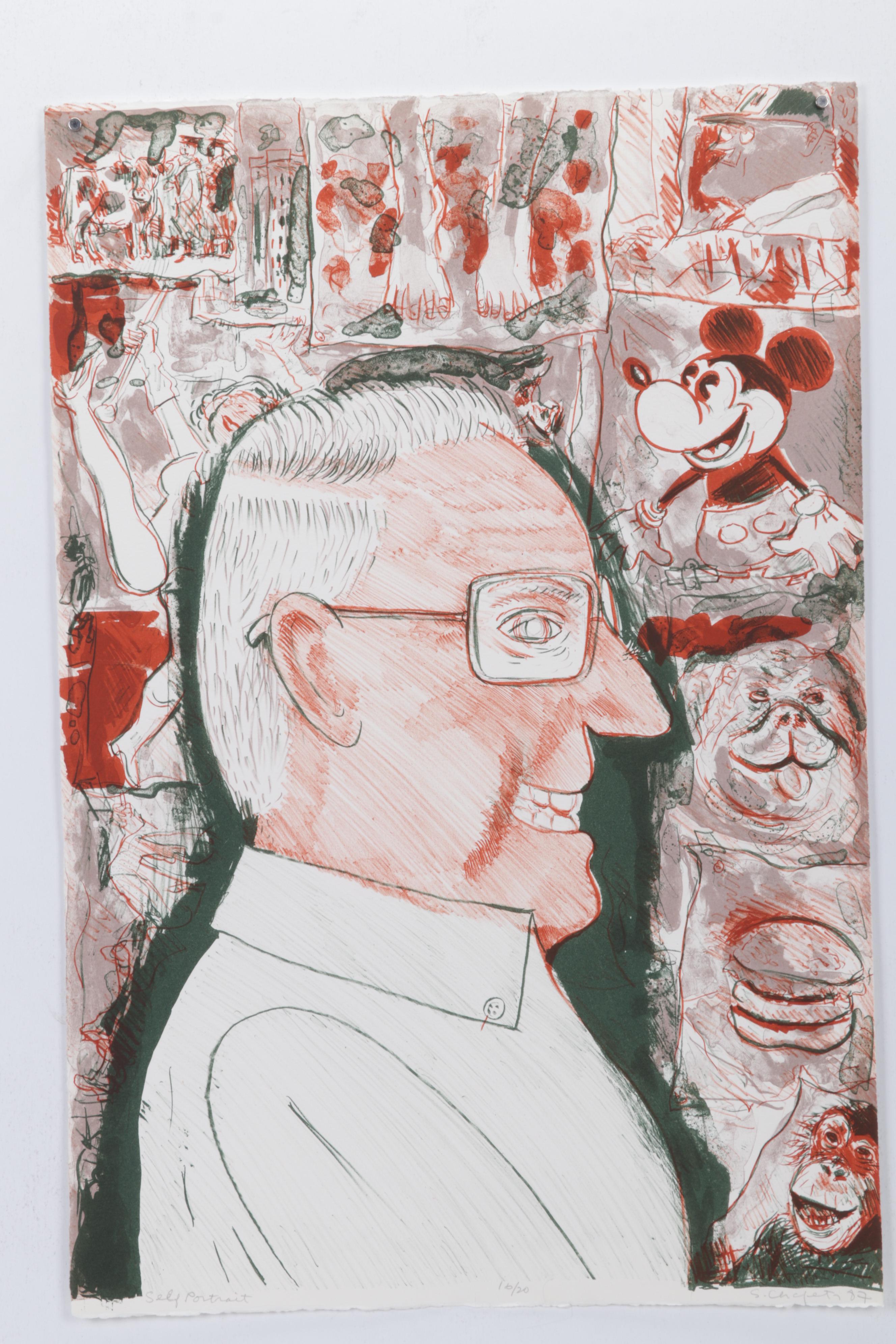 Sidney Chafetz Color Lithograph "Self Portrait," 1987