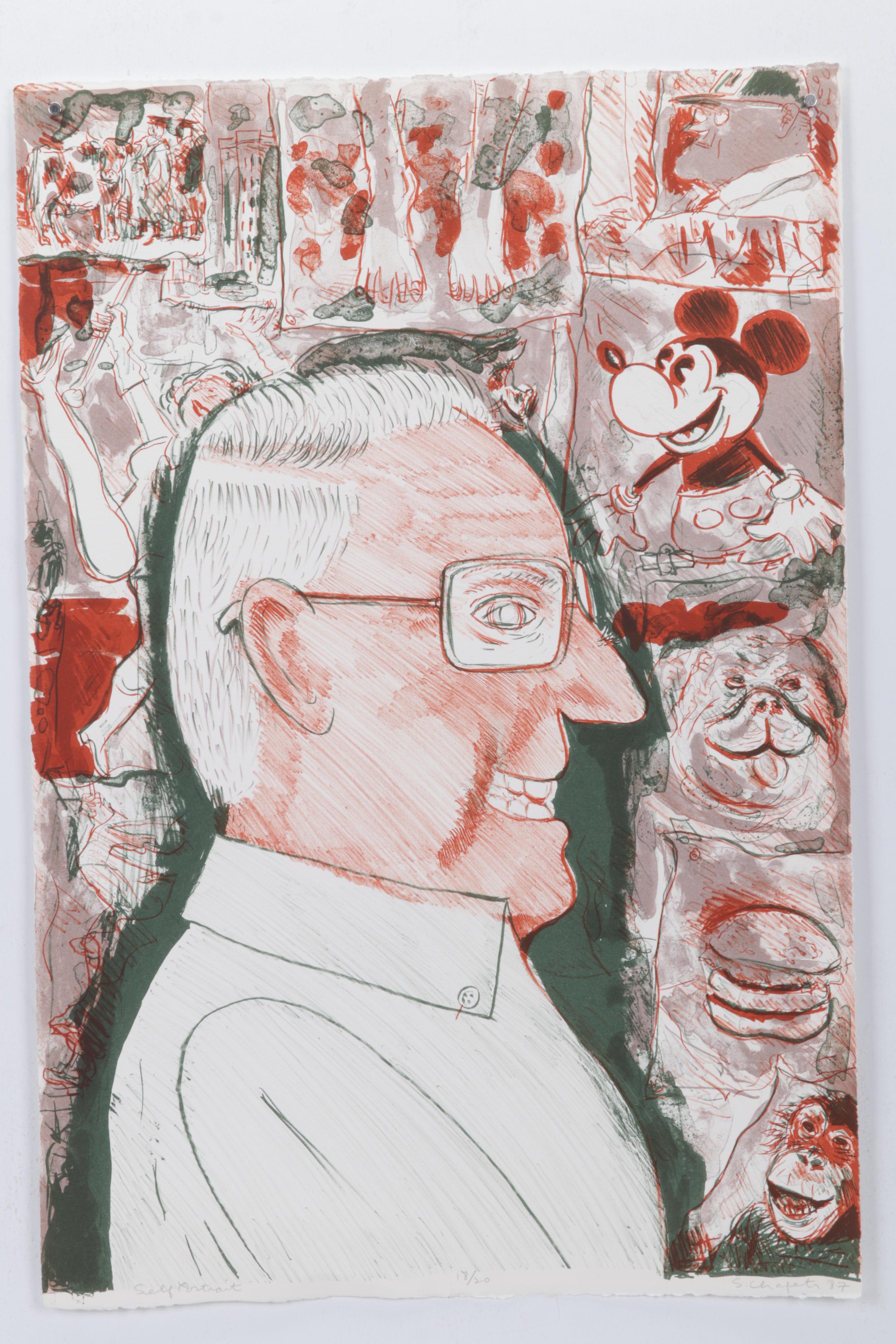 Sidney Chafetz Color Lithograph "Self Portrait," 1987