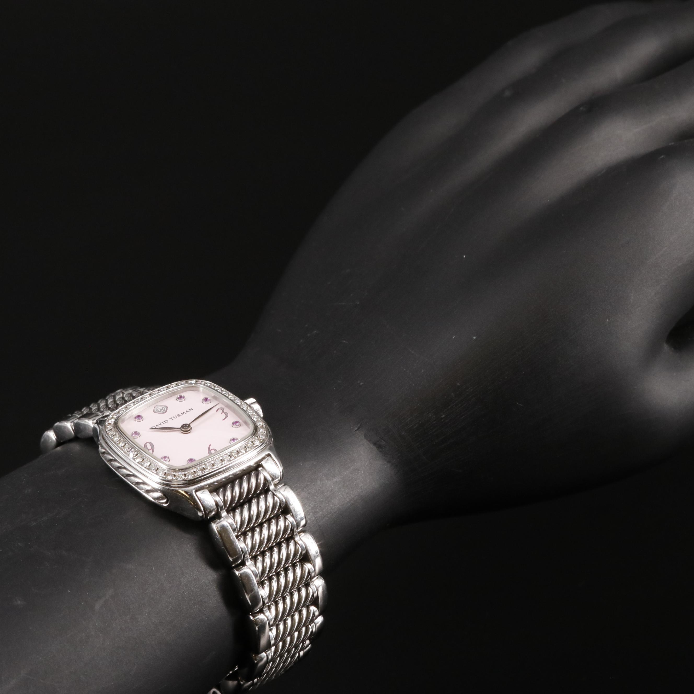 David Yurman Thoroughbred Pink Dial Diamond Bezel Wrist Watch
