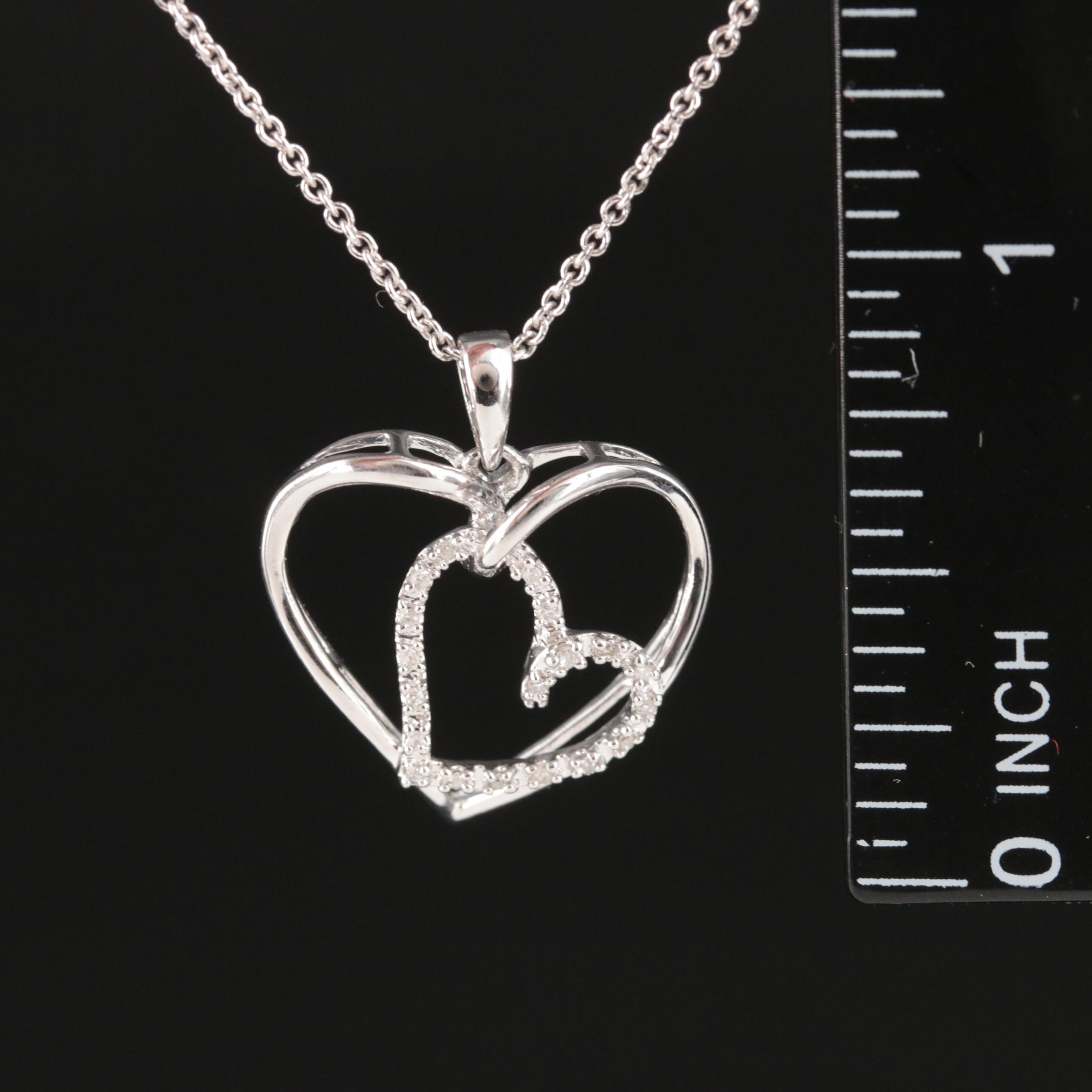 Sterling Diamond Double Heart Pendant Necklace