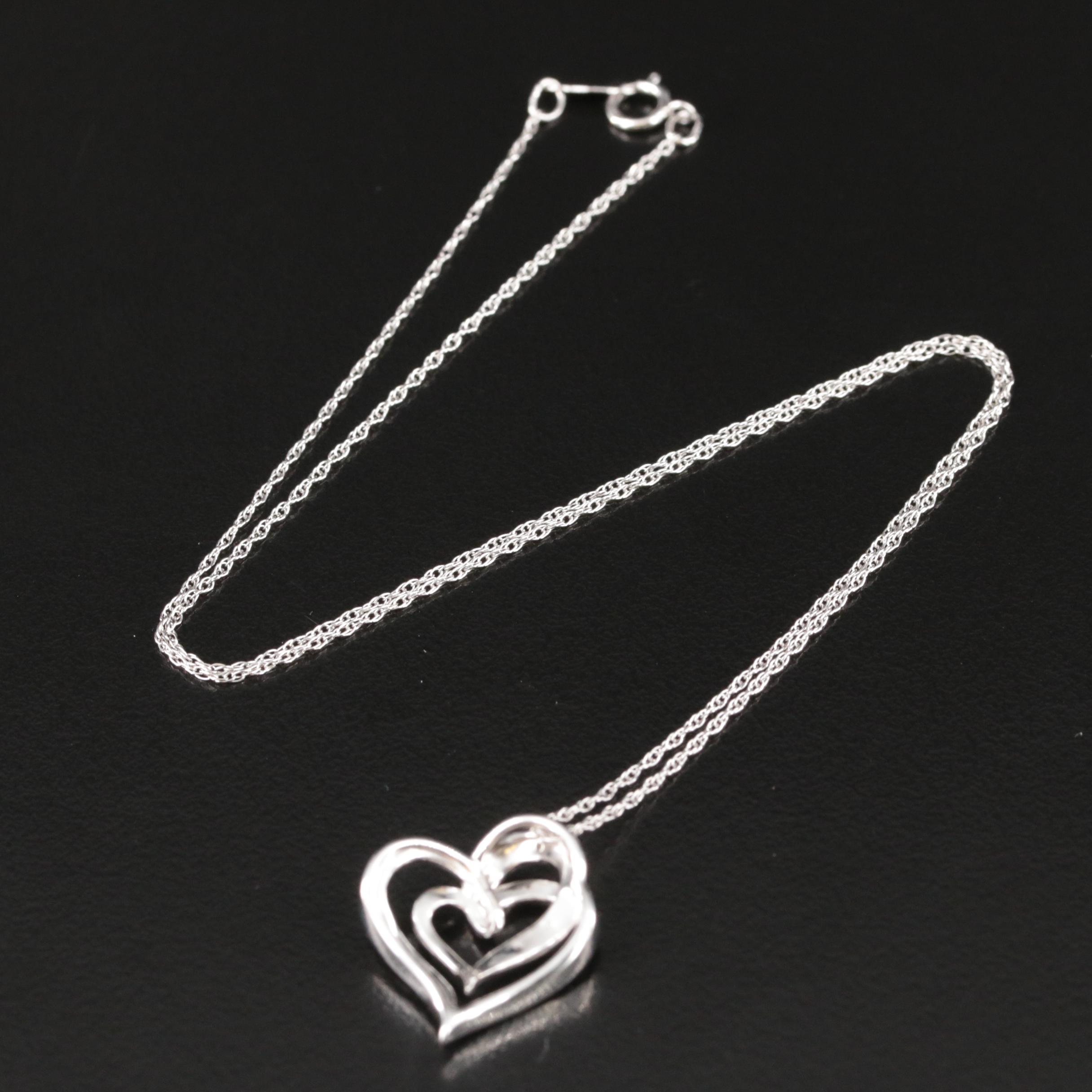 Sterling Diamond Double Heart Pendant Necklace