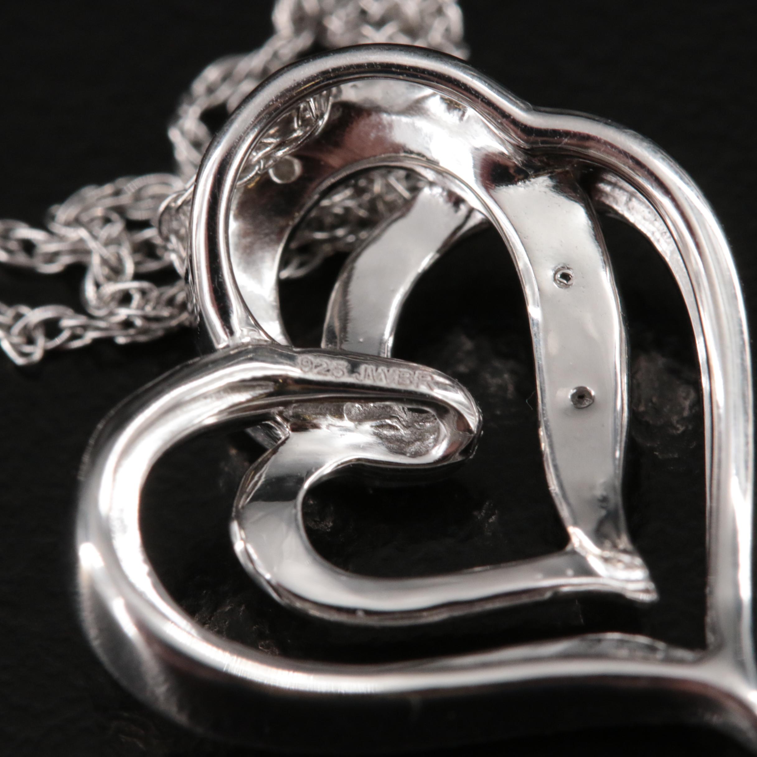 Sterling Diamond Double Heart Pendant Necklace