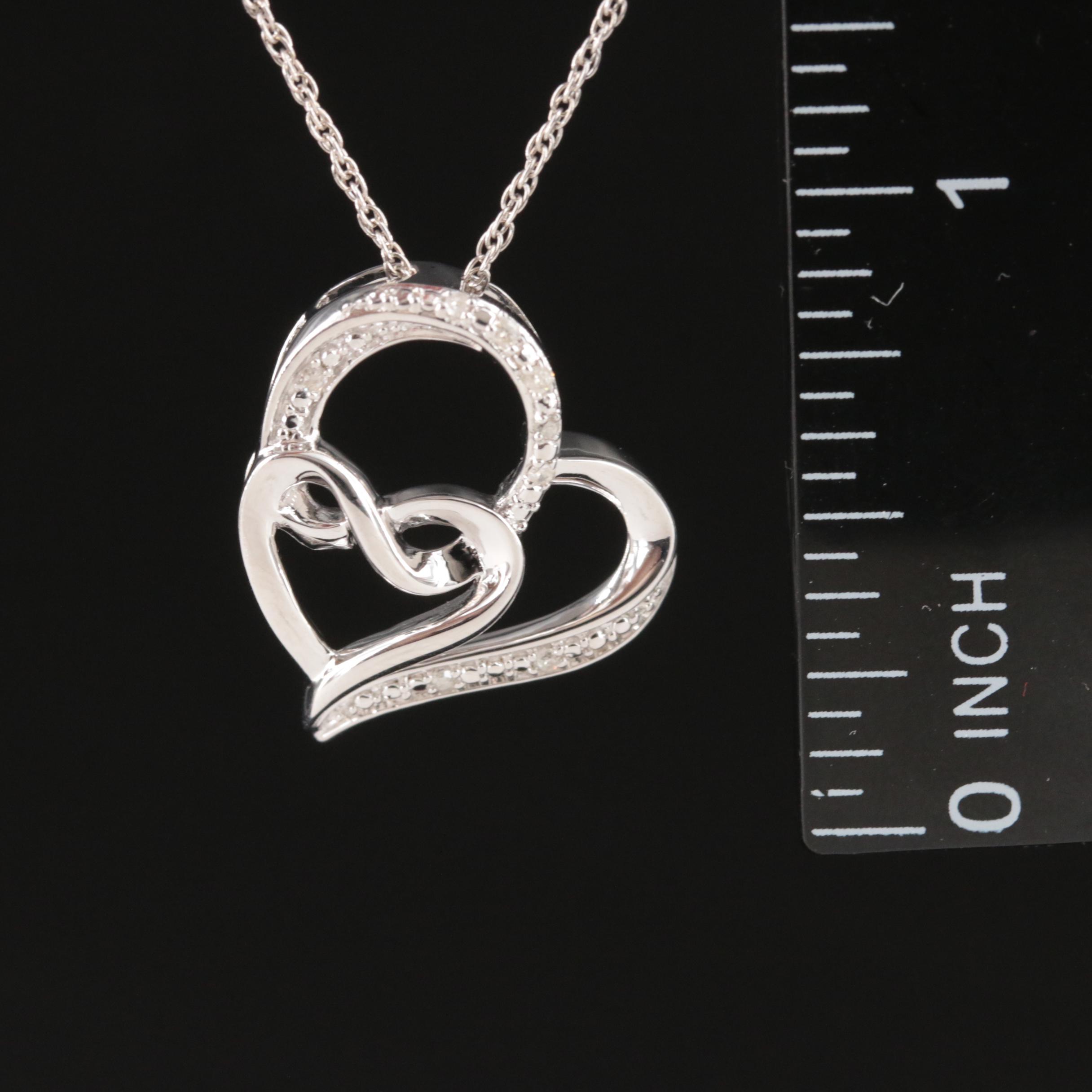 Sterling Diamond Double Heart Pendant Necklace