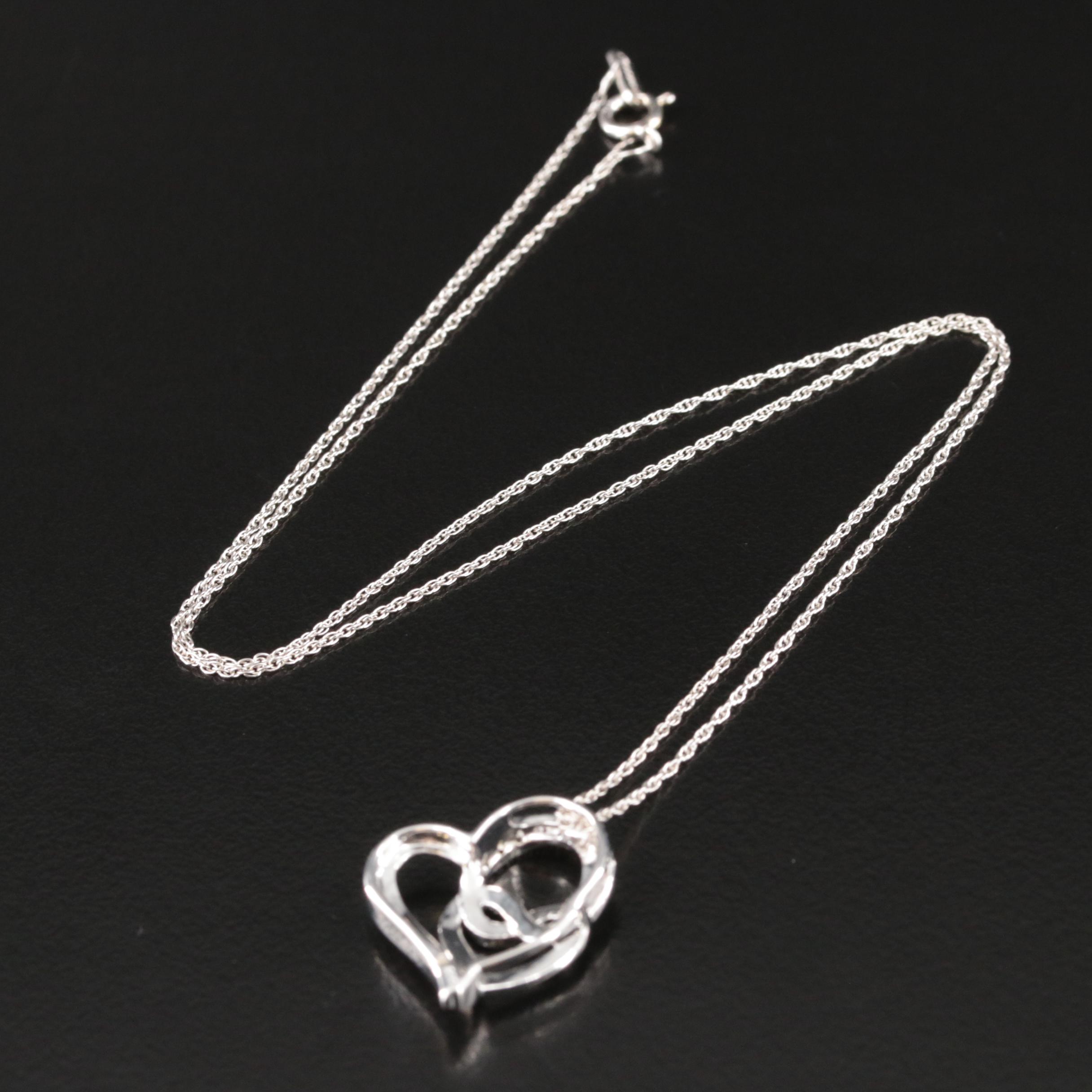 Sterling Diamond Double Heart Pendant Necklace