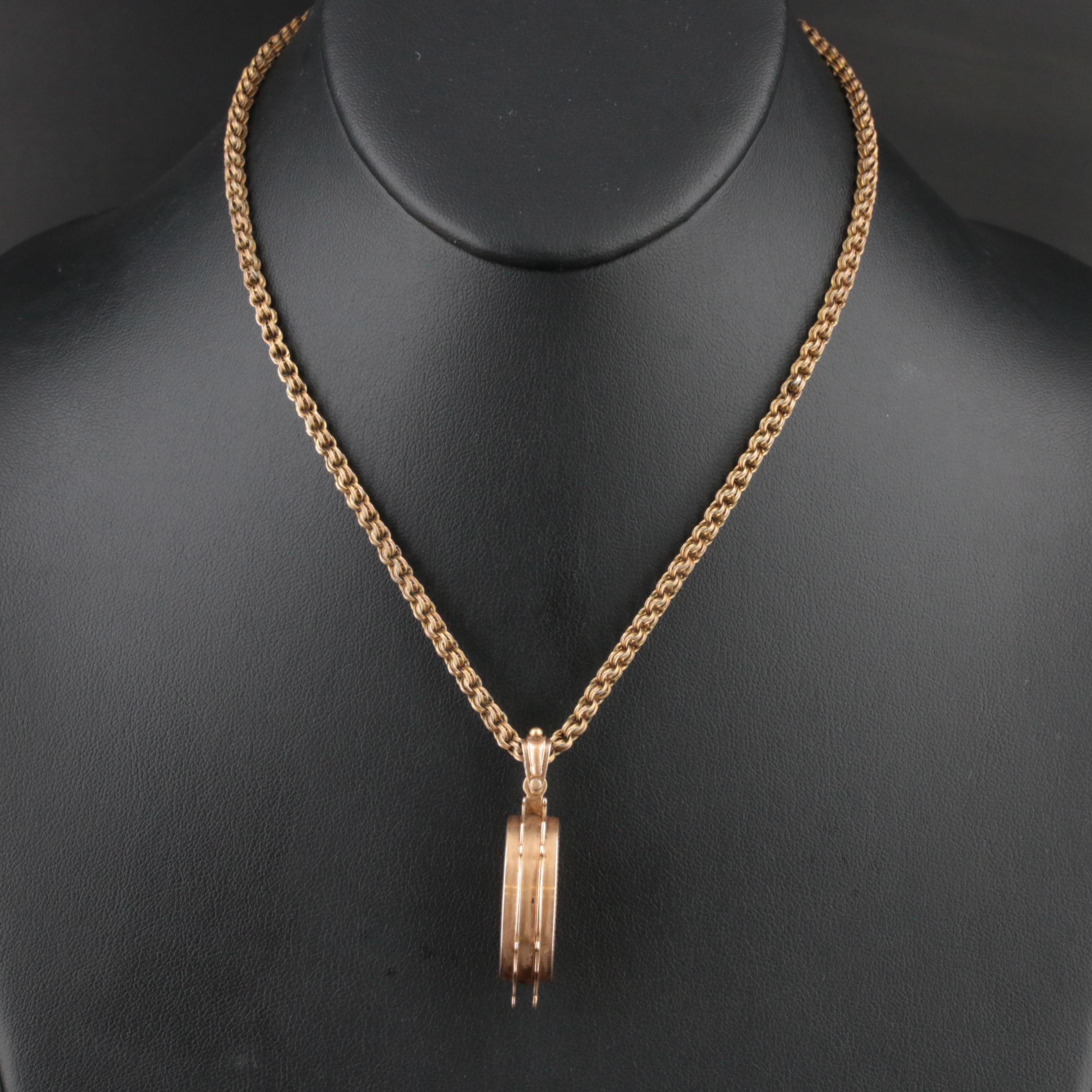 Victorian 10K Enamel and Ivy Patterned Reversible Locket Necklace