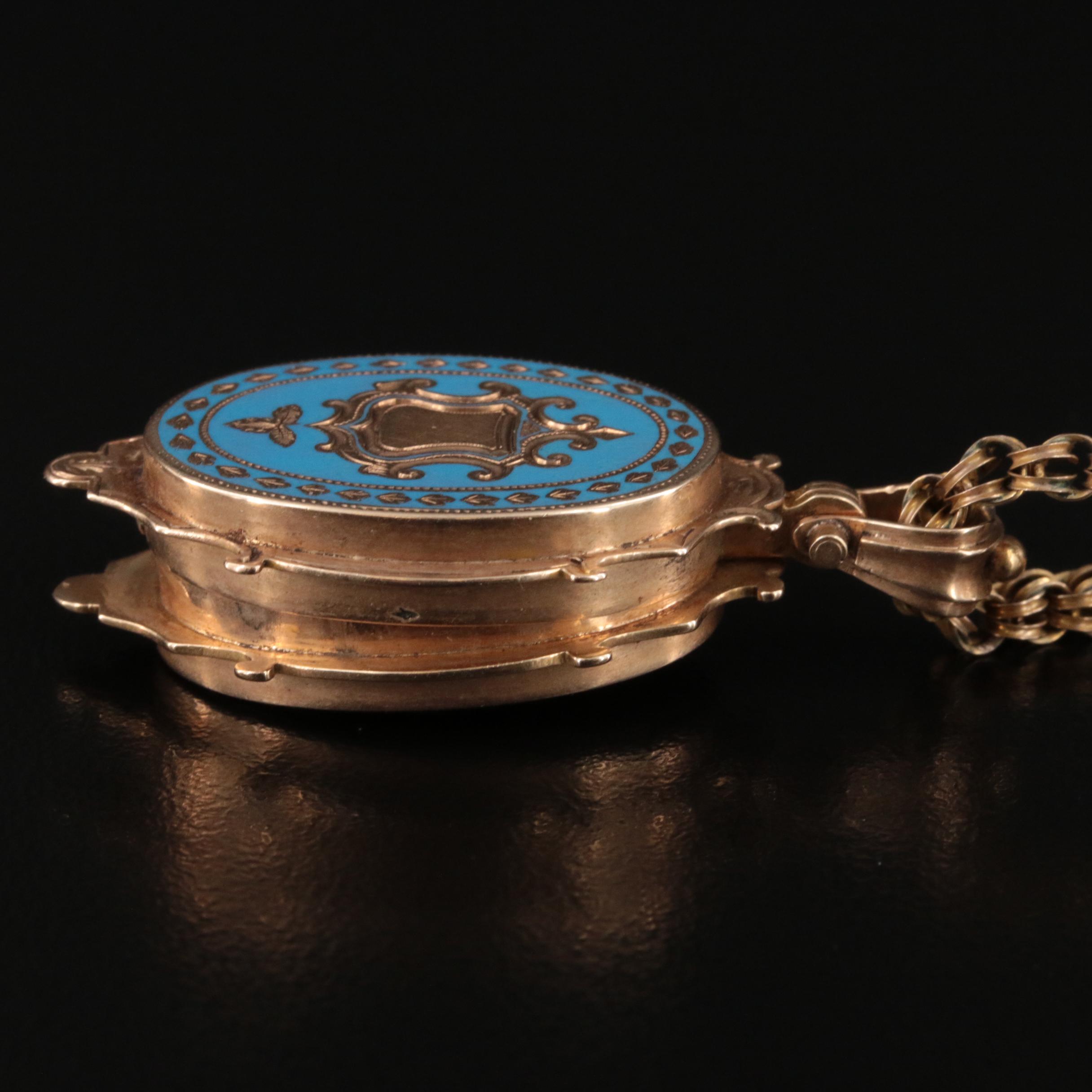 Victorian 10K Enamel and Ivy Patterned Reversible Locket Necklace