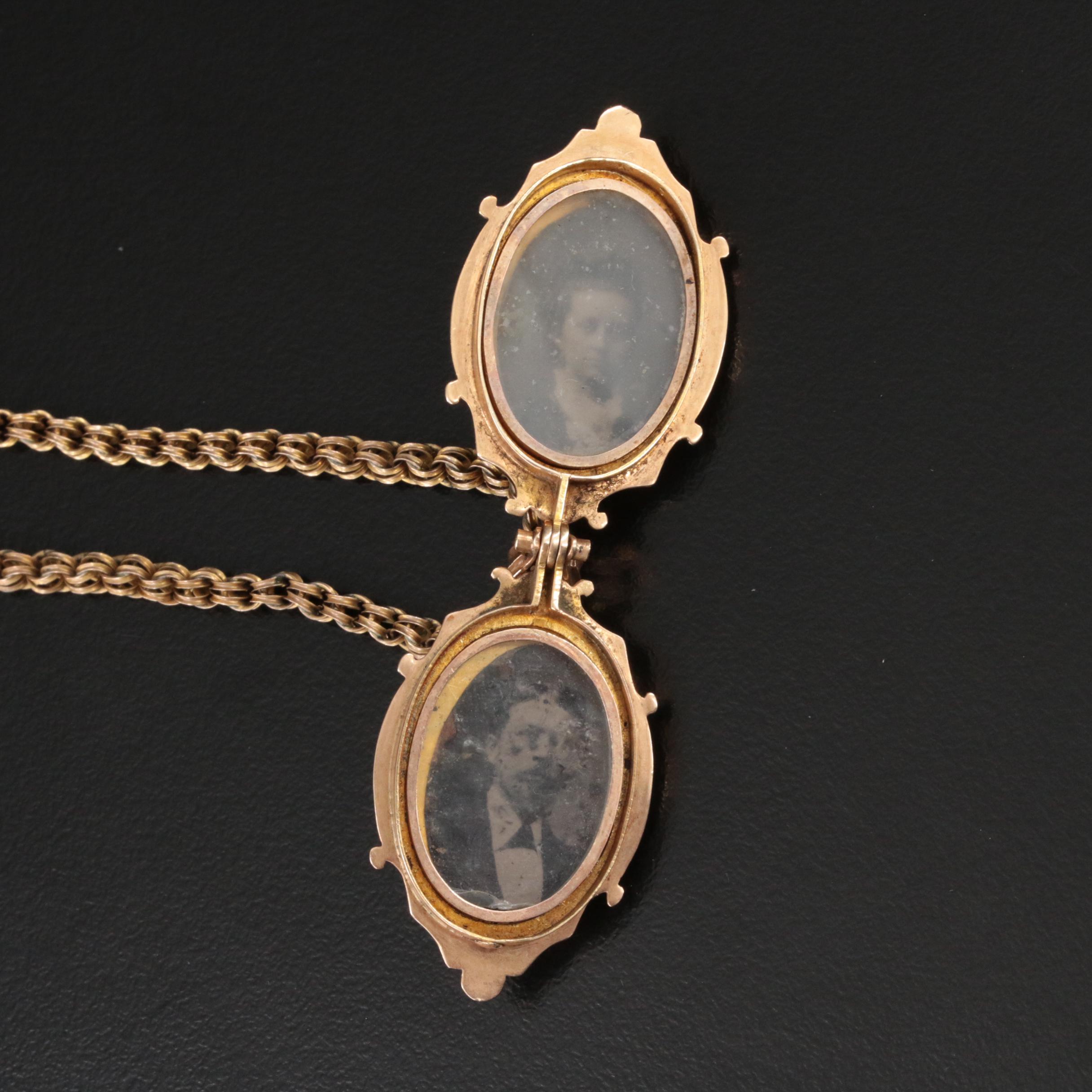 Victorian 10K Enamel and Ivy Patterned Reversible Locket Necklace