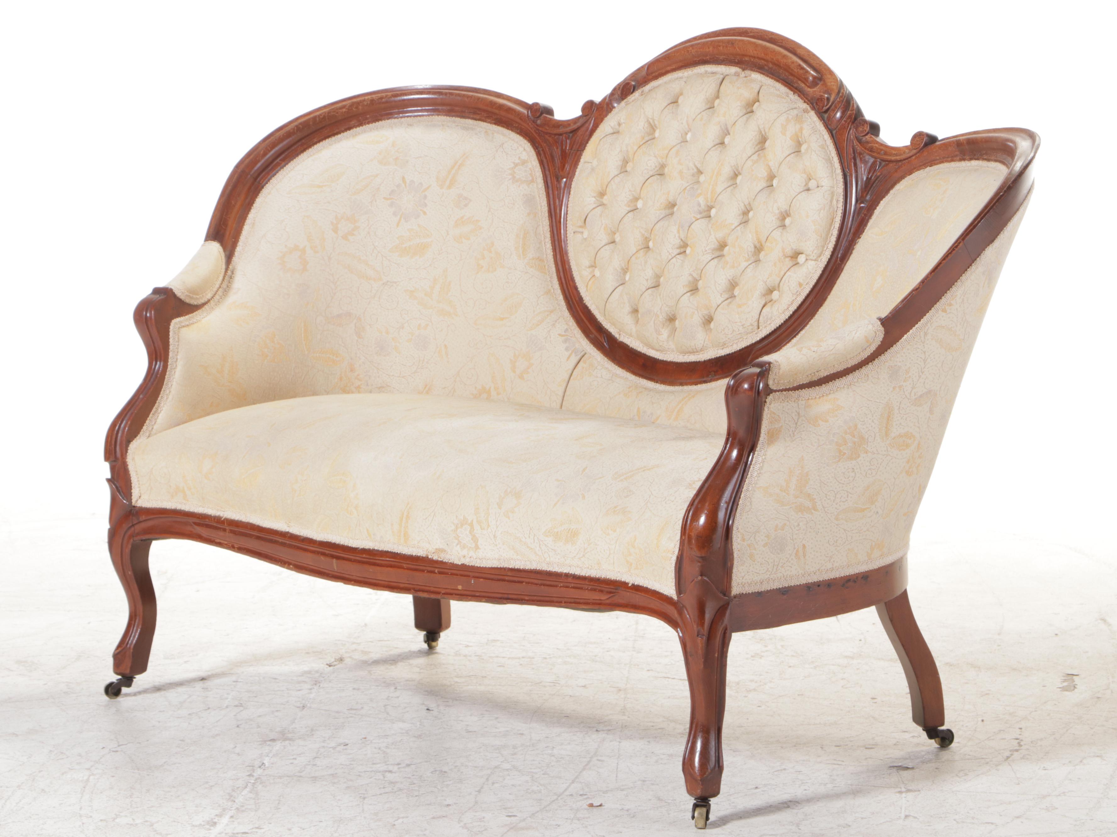 Victorian Rococo Revival Walnut and Upholstered Settee, Late 19th Century