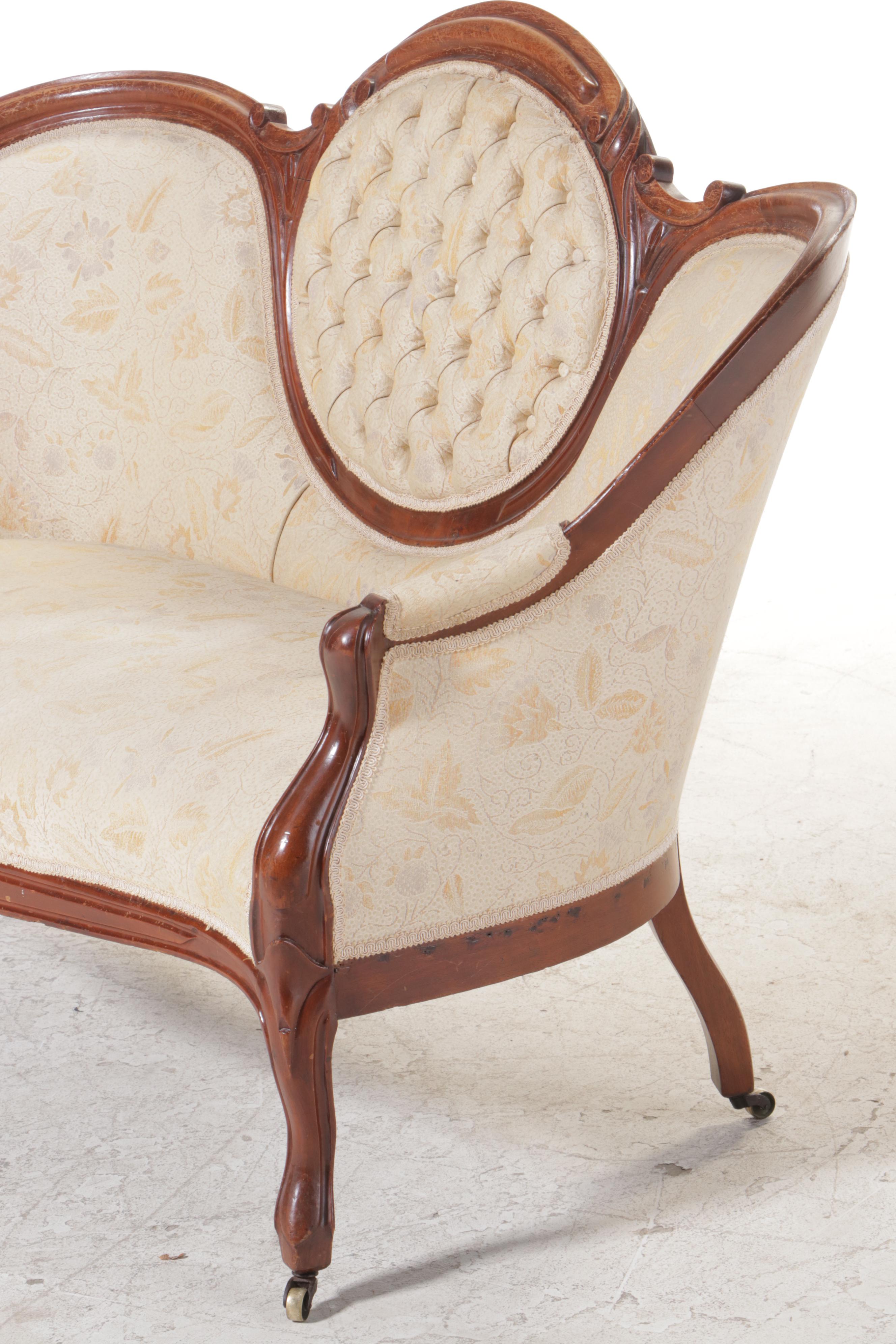 Victorian Rococo Revival Walnut and Upholstered Settee, Late 19th Century