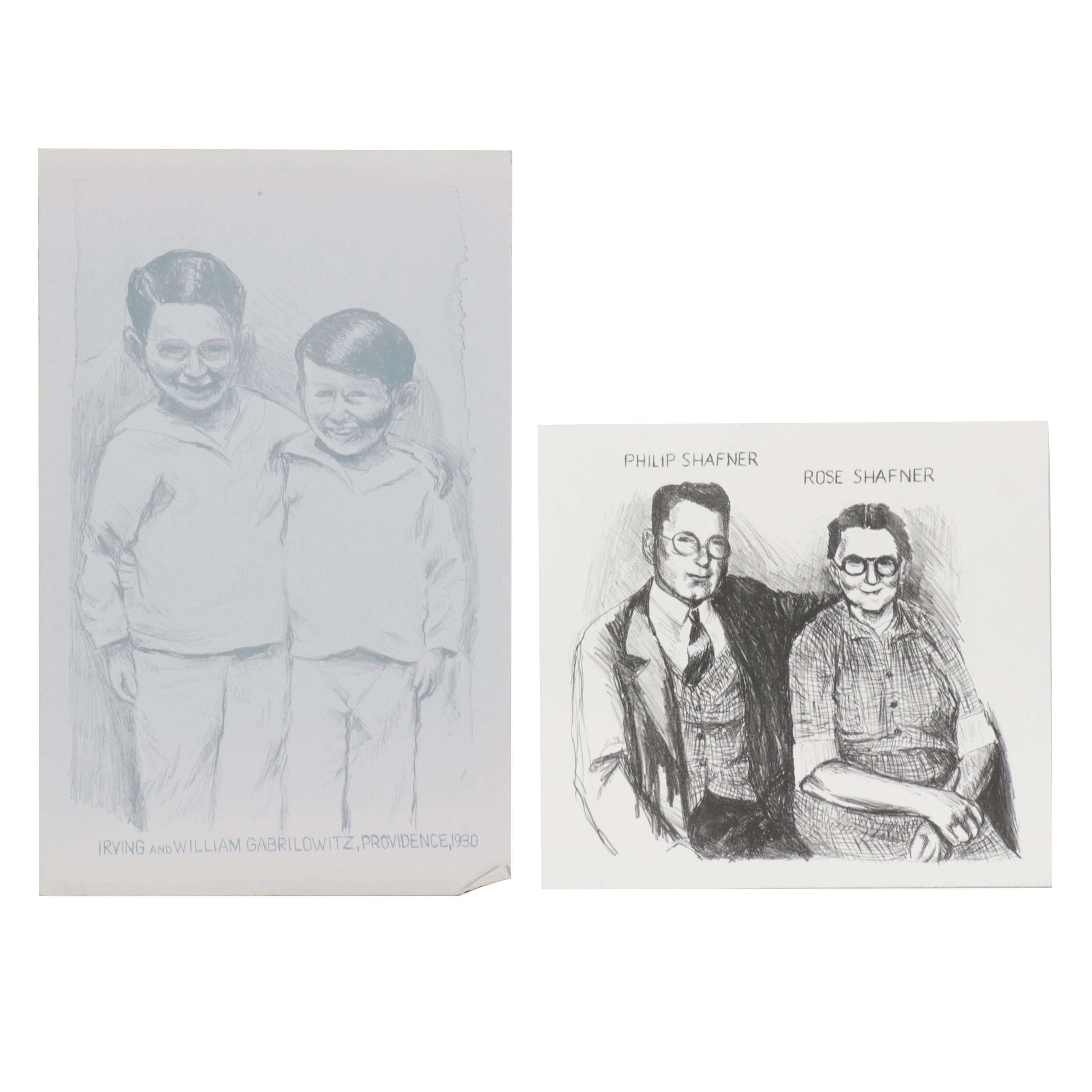Sid Chafetz Lithographs "Philip and Rose Shafner" & "The Gabrilowitz Brothers"