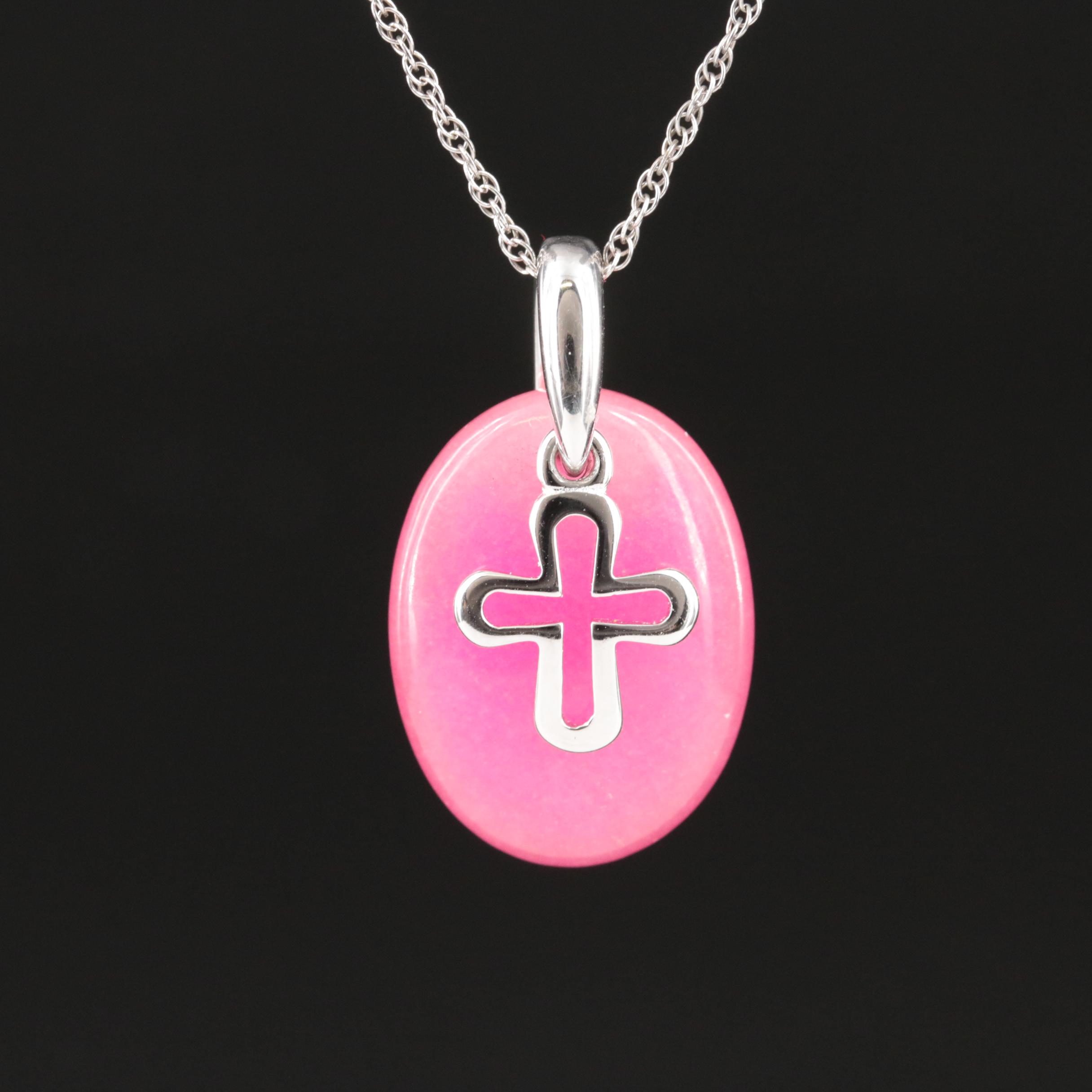 Sterling Quartzite Cross Pendant Necklace