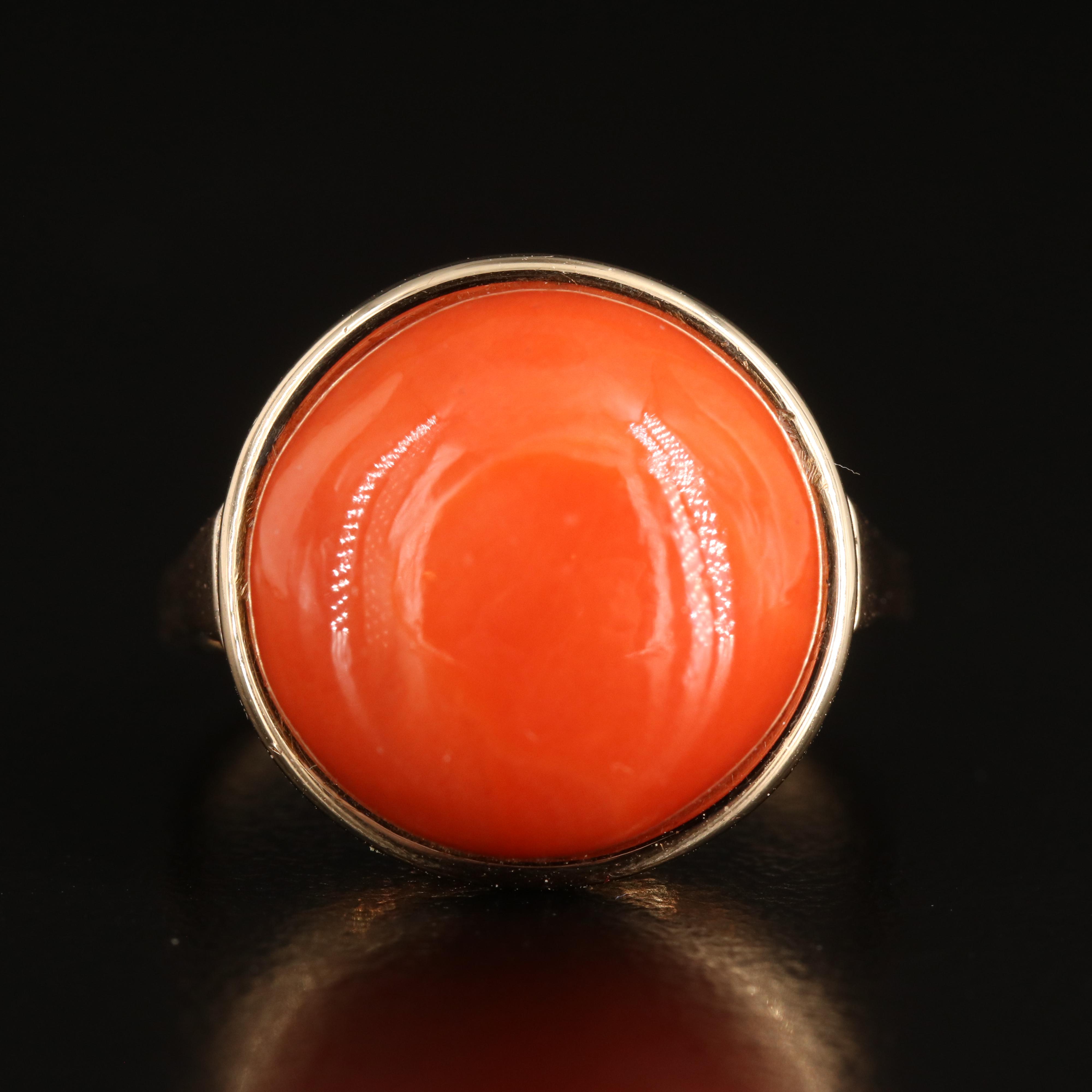 Vintage 14K Coral Cabochon Ring