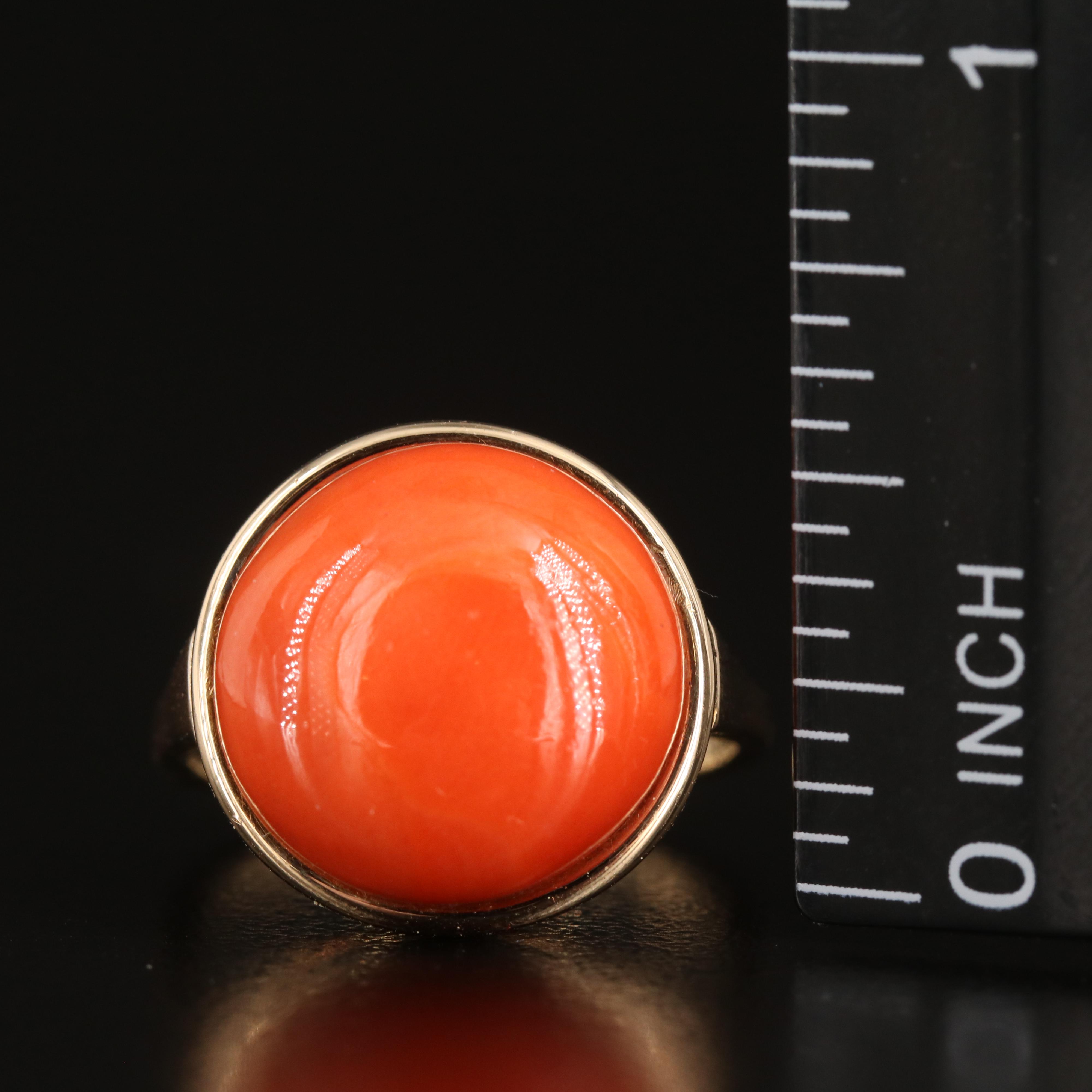 Vintage 14K Coral Cabochon Ring