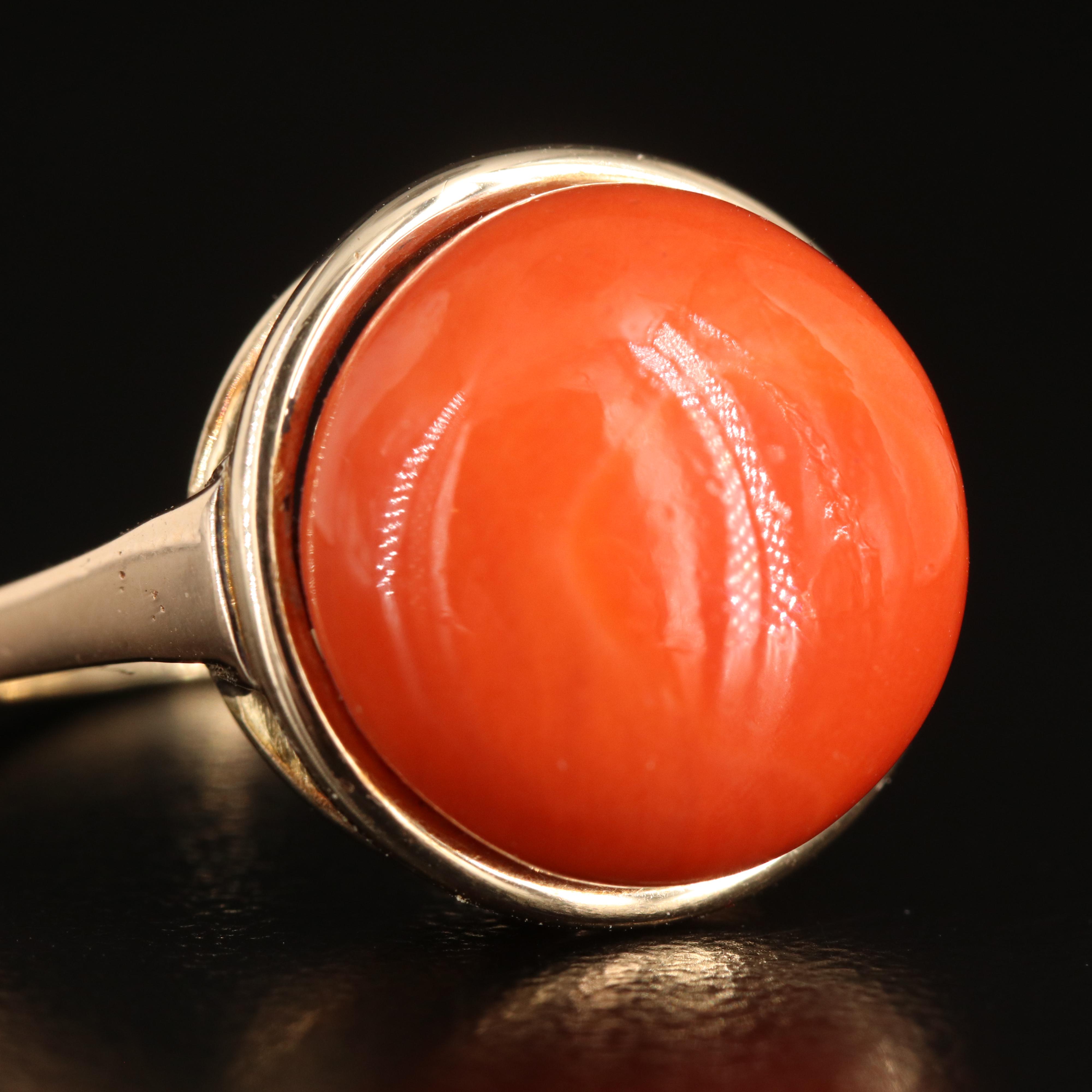 Vintage 14K Coral Cabochon Ring