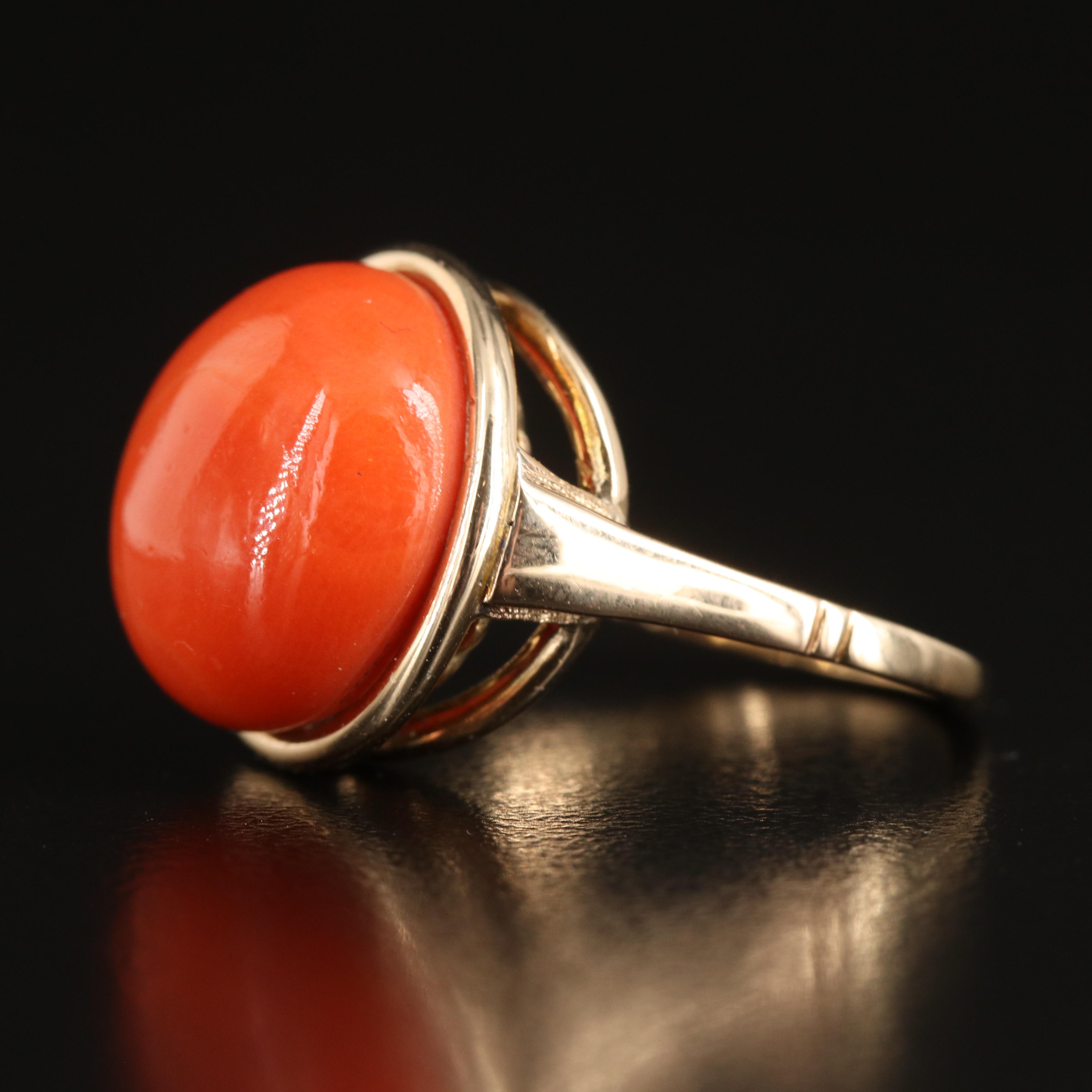 Vintage 14K Coral Cabochon Ring