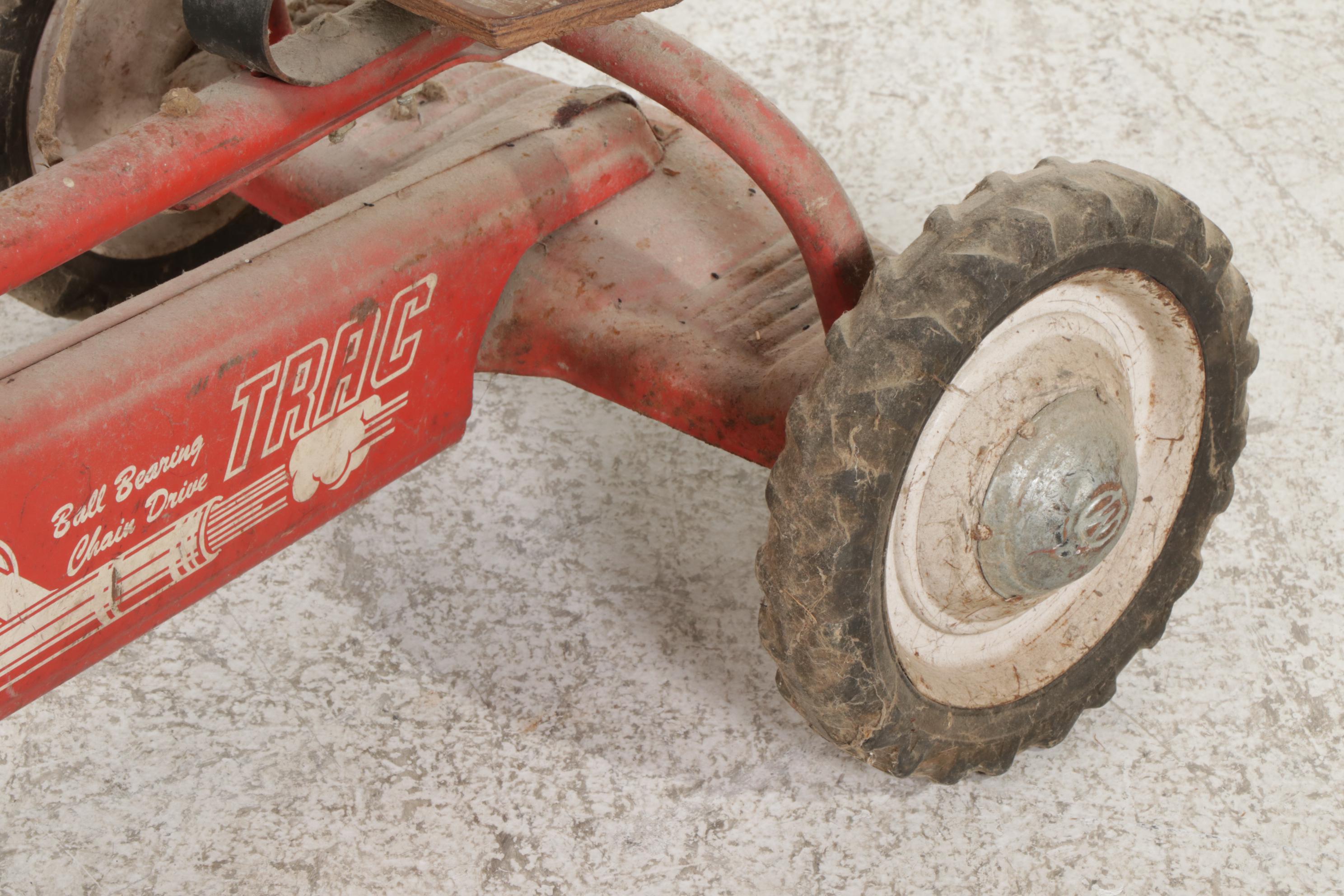 Murray "TRAC" Steel Tractor Pedal Car with Wooden Seat, 1950s