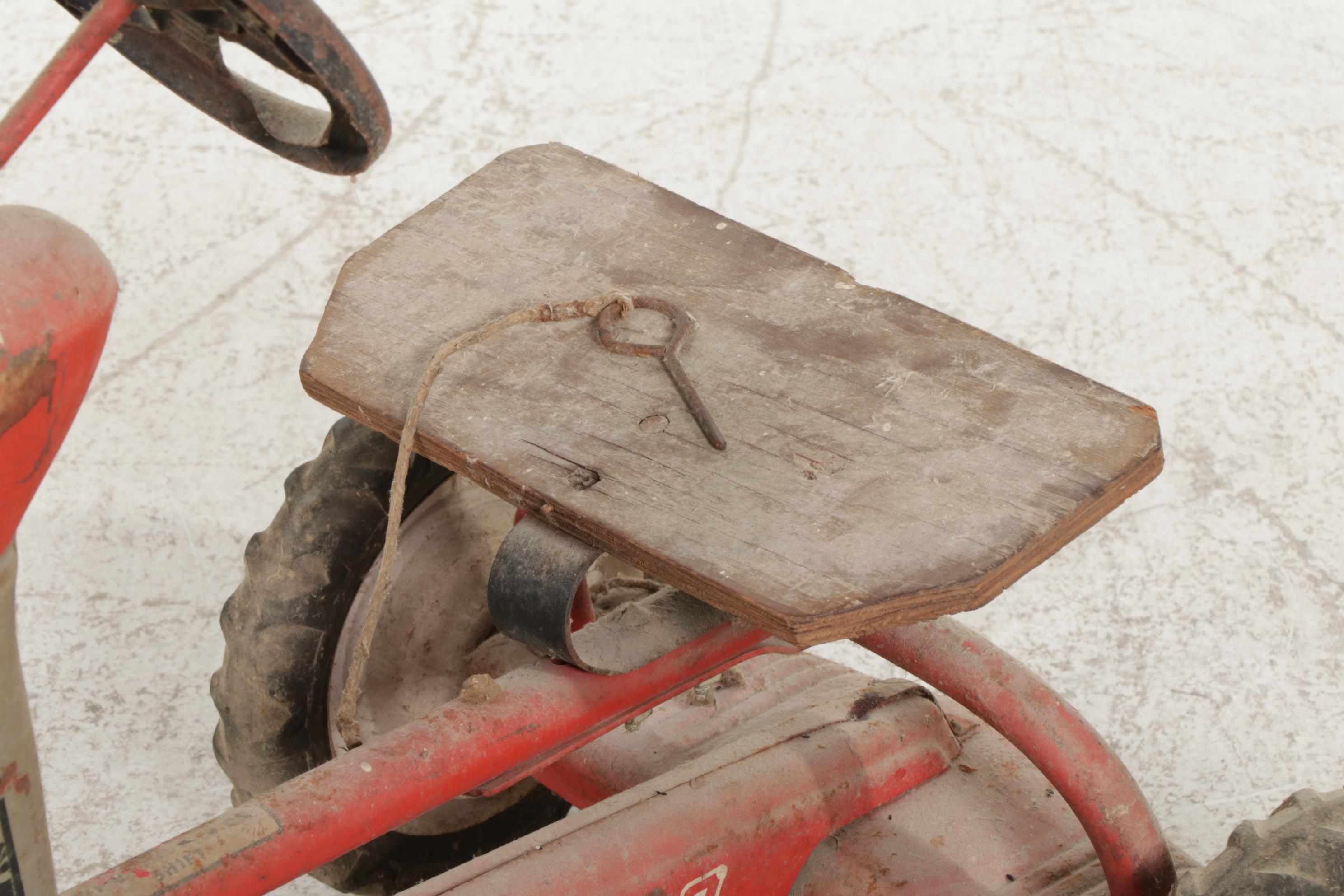 Murray "TRAC" Steel Tractor Pedal Car with Wooden Seat, 1950s