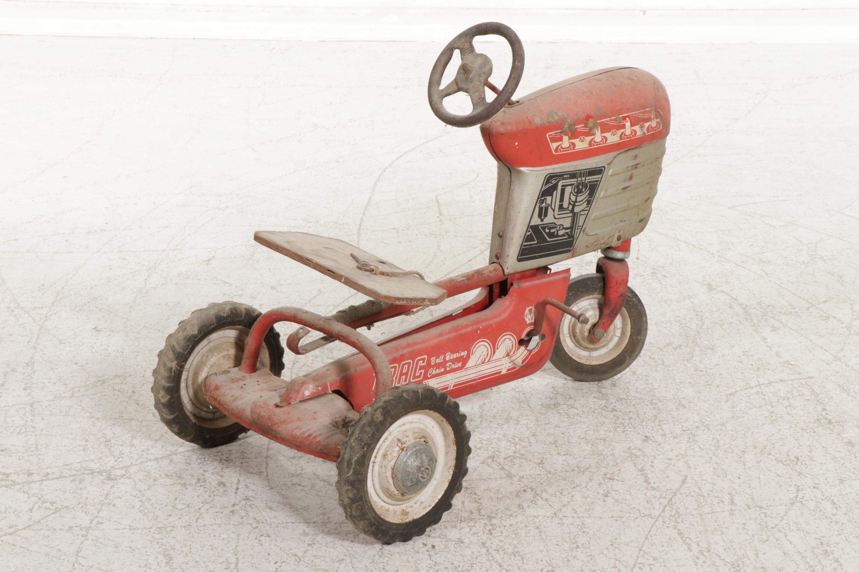 Murray "TRAC" Steel Tractor Pedal Car with Wooden Seat, 1950s