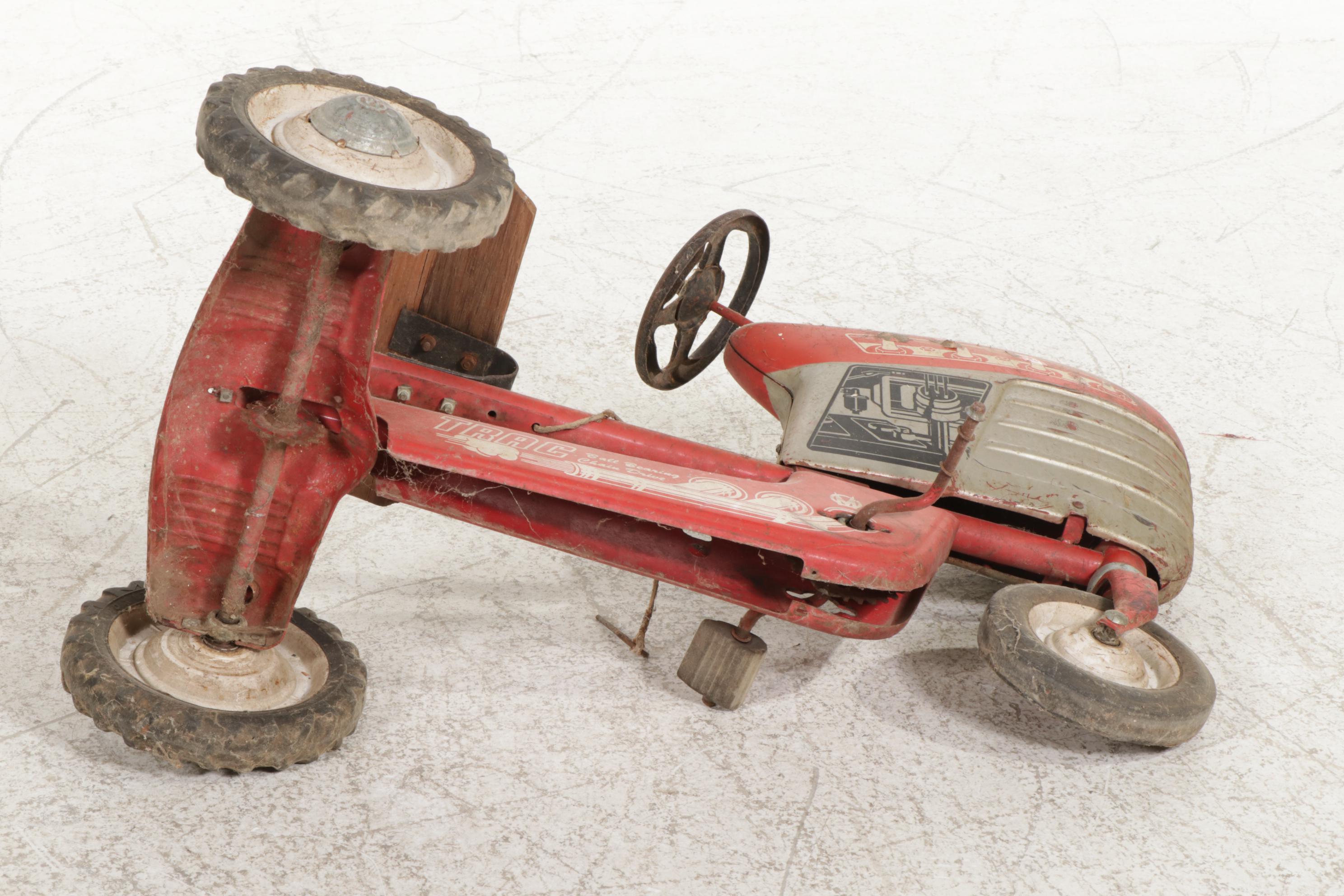 Murray "TRAC" Steel Tractor Pedal Car with Wooden Seat, 1950s