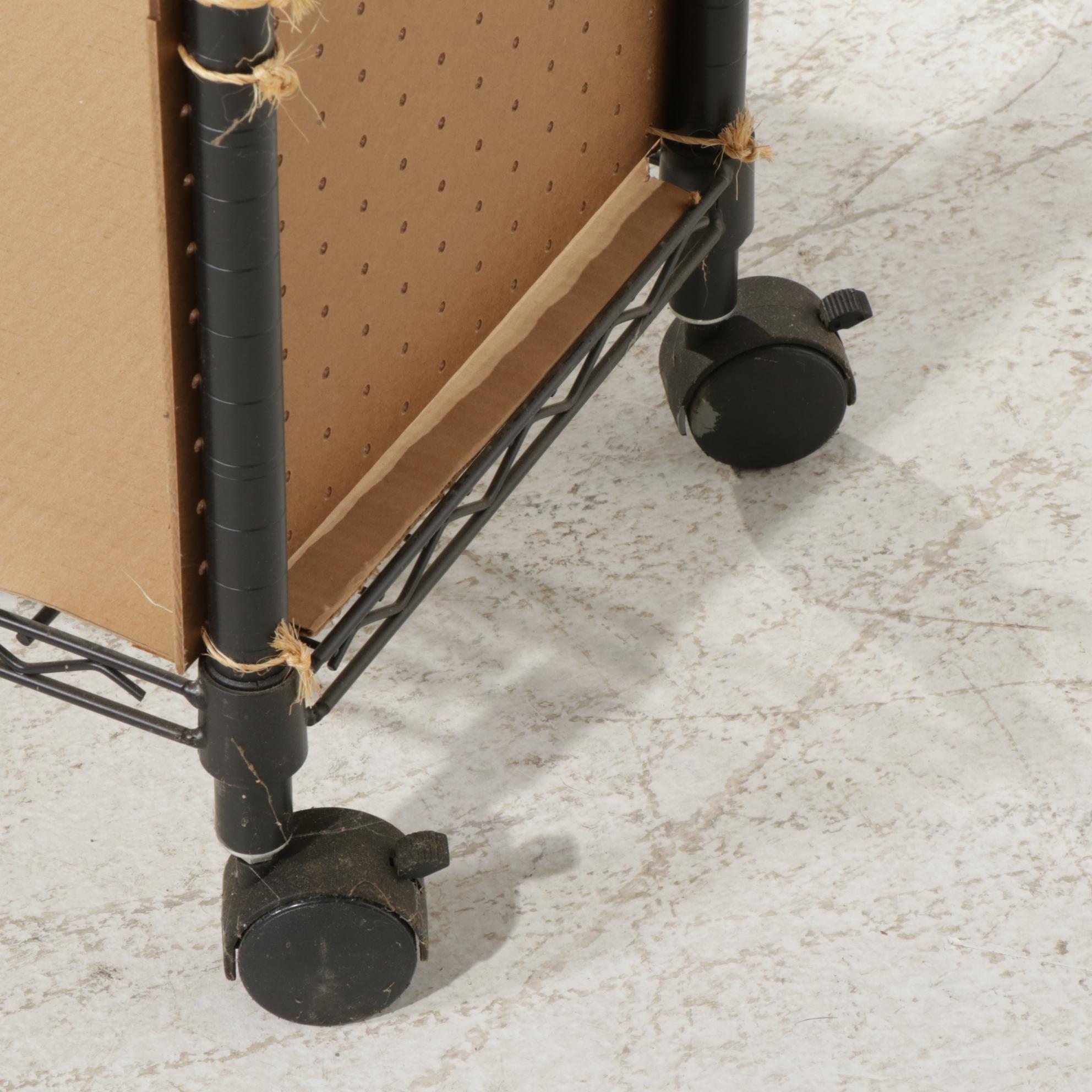 Group of Five Contemporary Four-Tiered Wire Rolling Shelving Racks