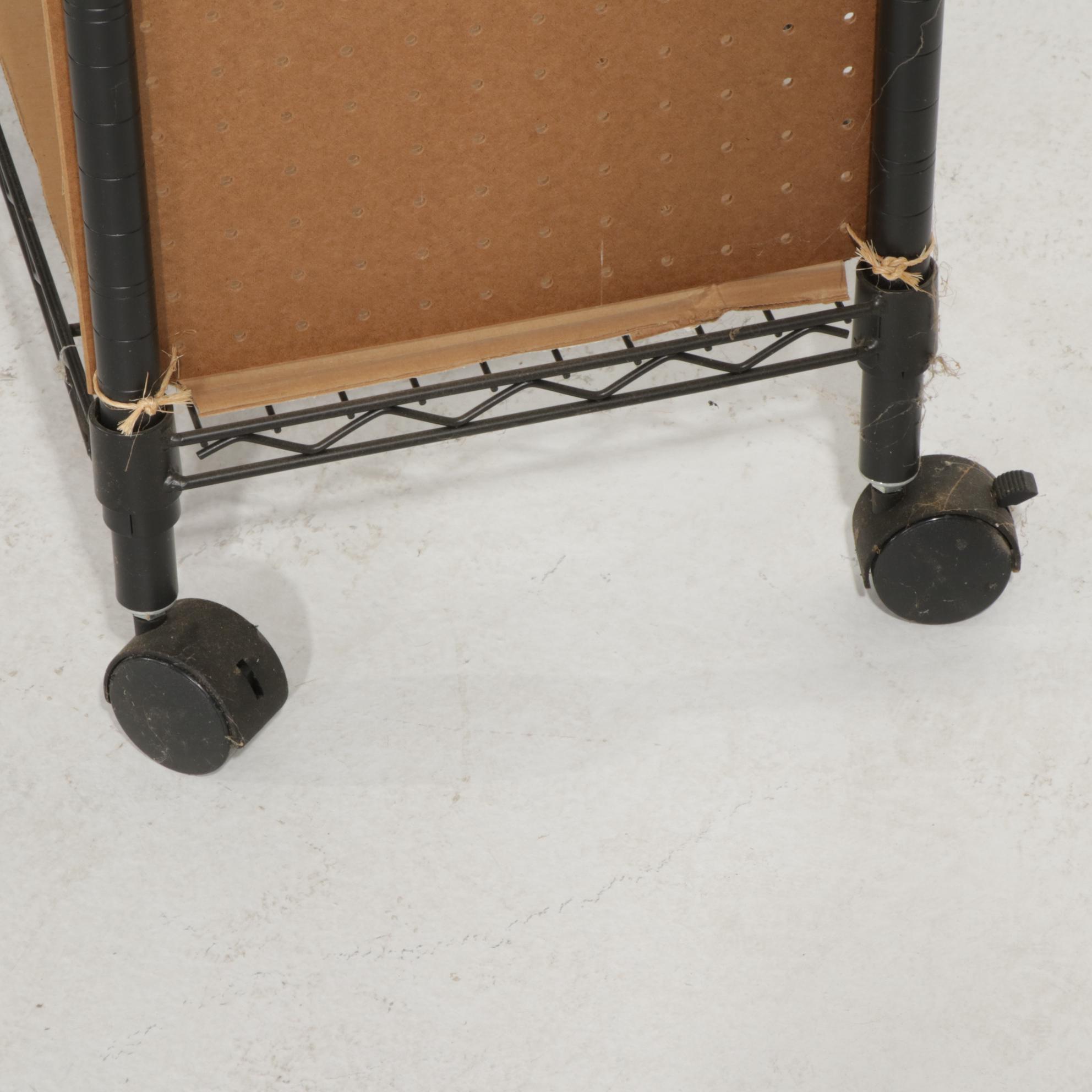 Group of Five Contemporary Four-Tiered Wire Rolling Shelving Racks