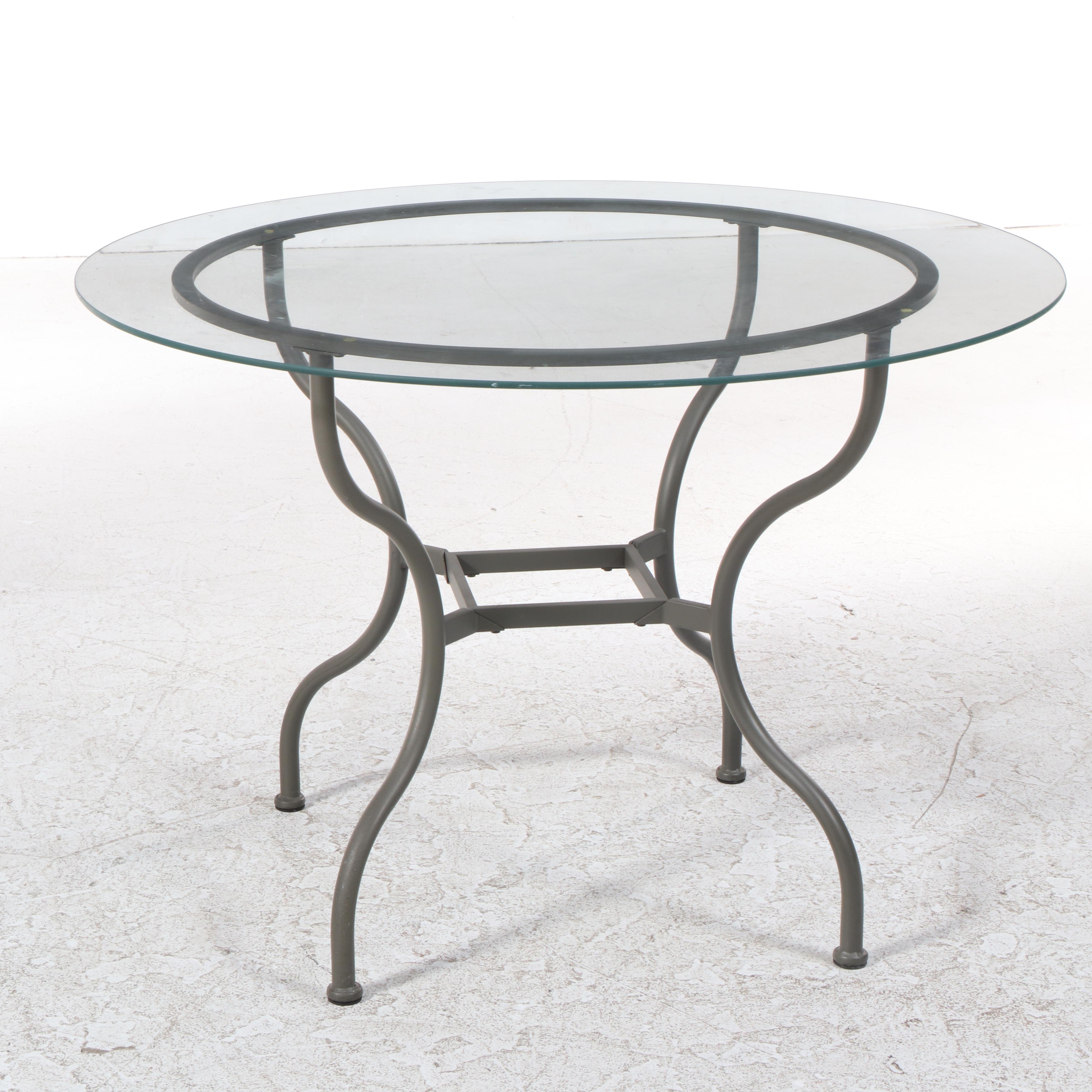 Four IKEA Oleby Metal Dining Chairs with Glass-Top Metal Table