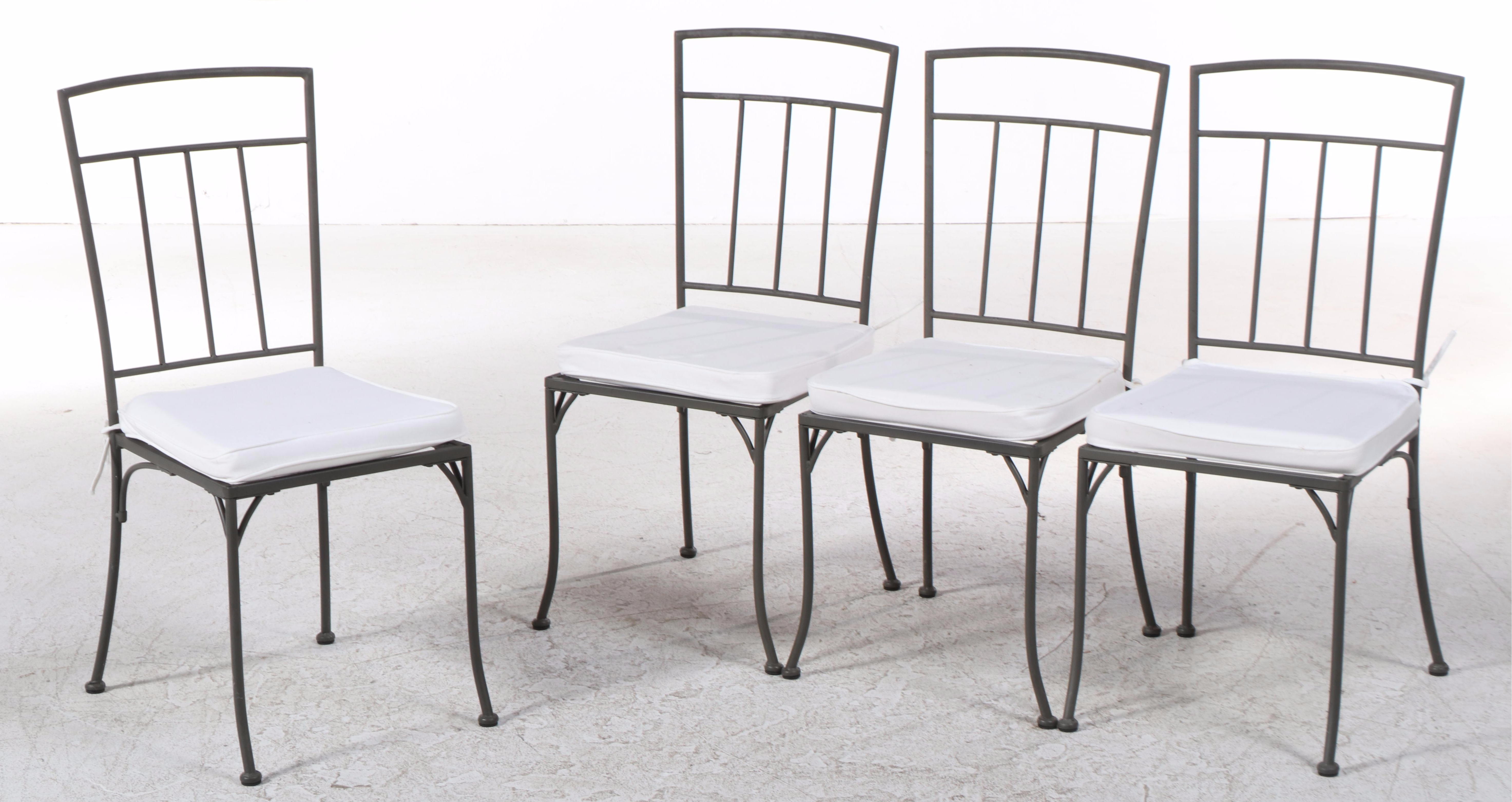 Four IKEA Oleby Metal Dining Chairs with Glass-Top Metal Table