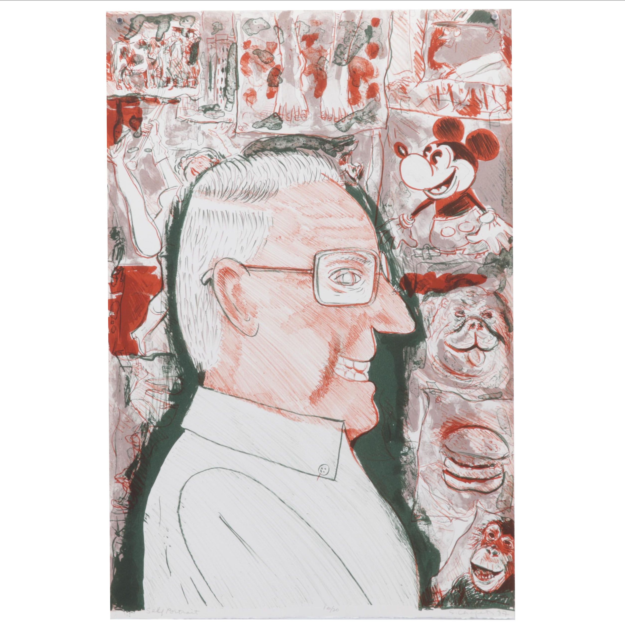 Sidney Chafetz Color Lithograph "Self Portrait," 1987