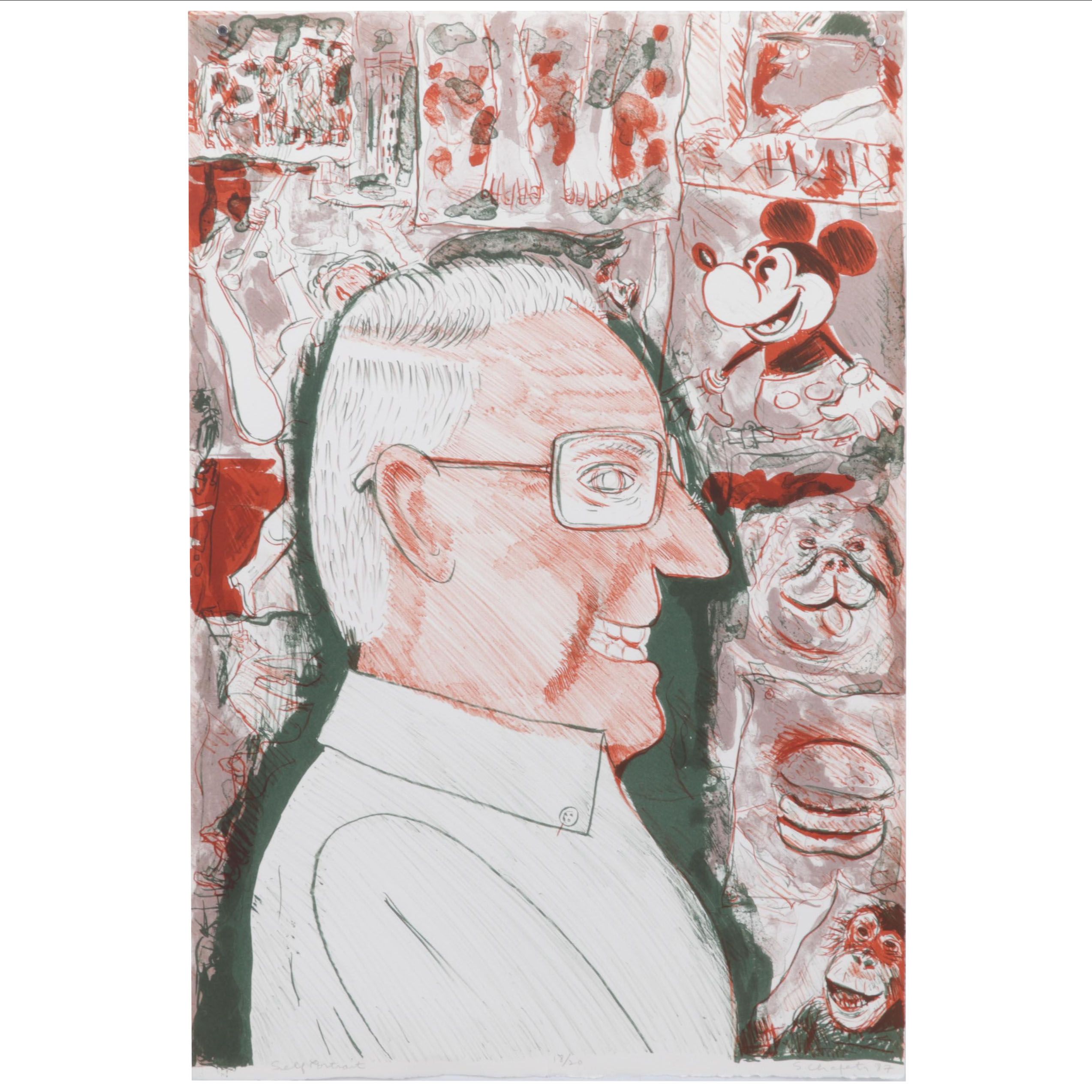 Sidney Chafetz Color Lithograph "Self Portrait," 1987